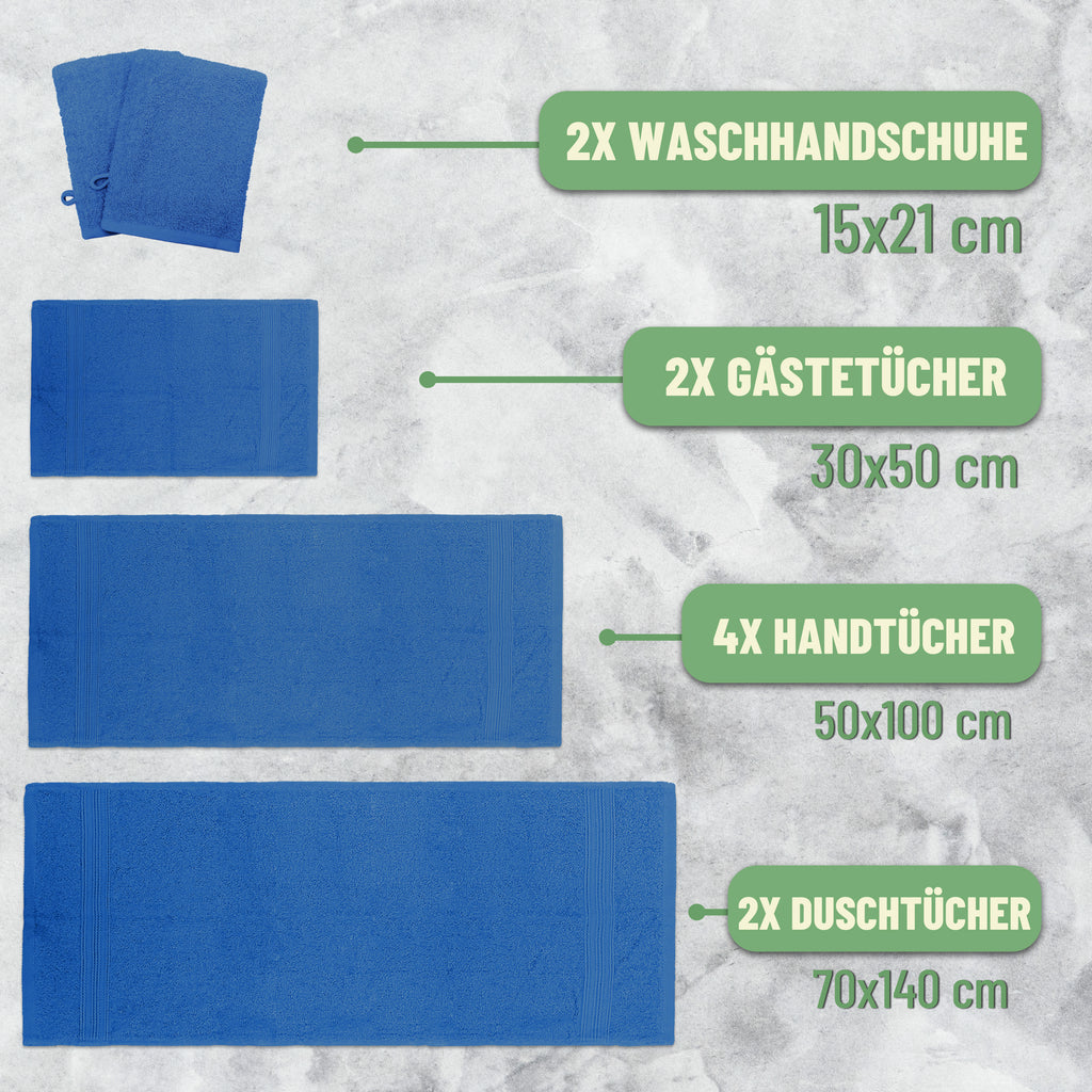 Frottier Handtuch-Set, 4X Handtücher, 2X Duschtücher, 2X Gästetücher, 2X Waschhandschuhe