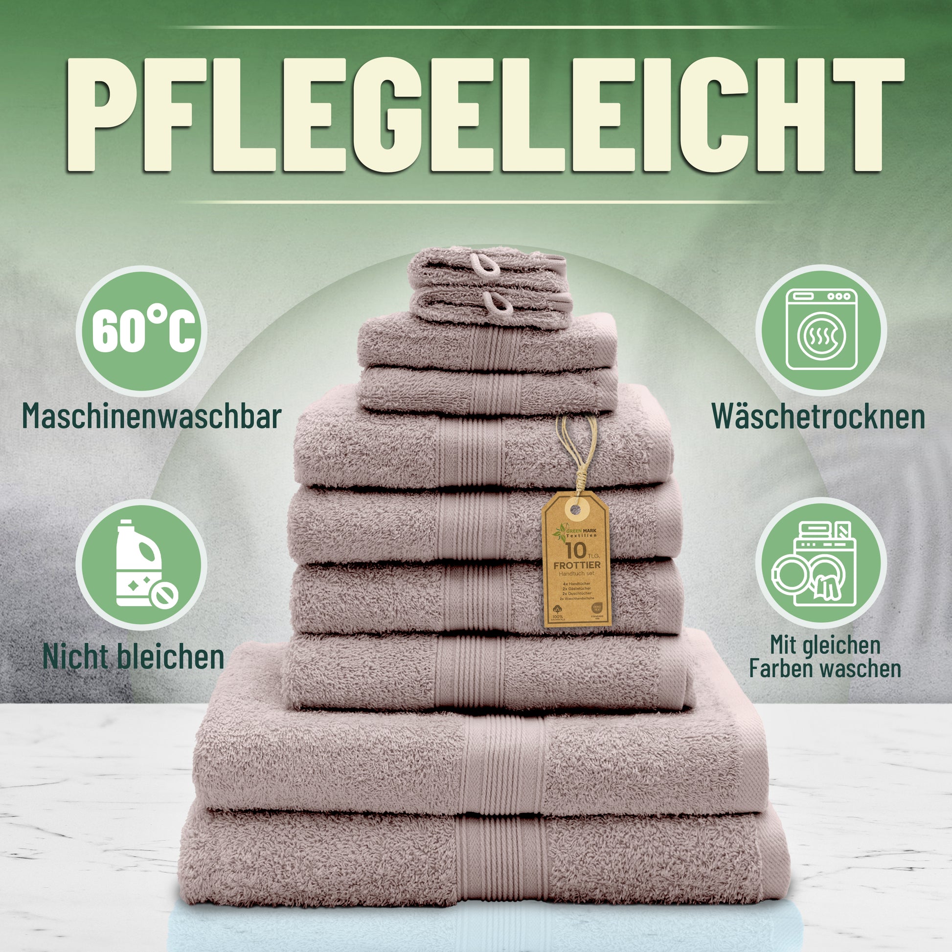 Frottier Handtuch-Set, 4X Handtücher, 2X Duschtücher, 2X Gästetücher, 2X Waschhandschuhe