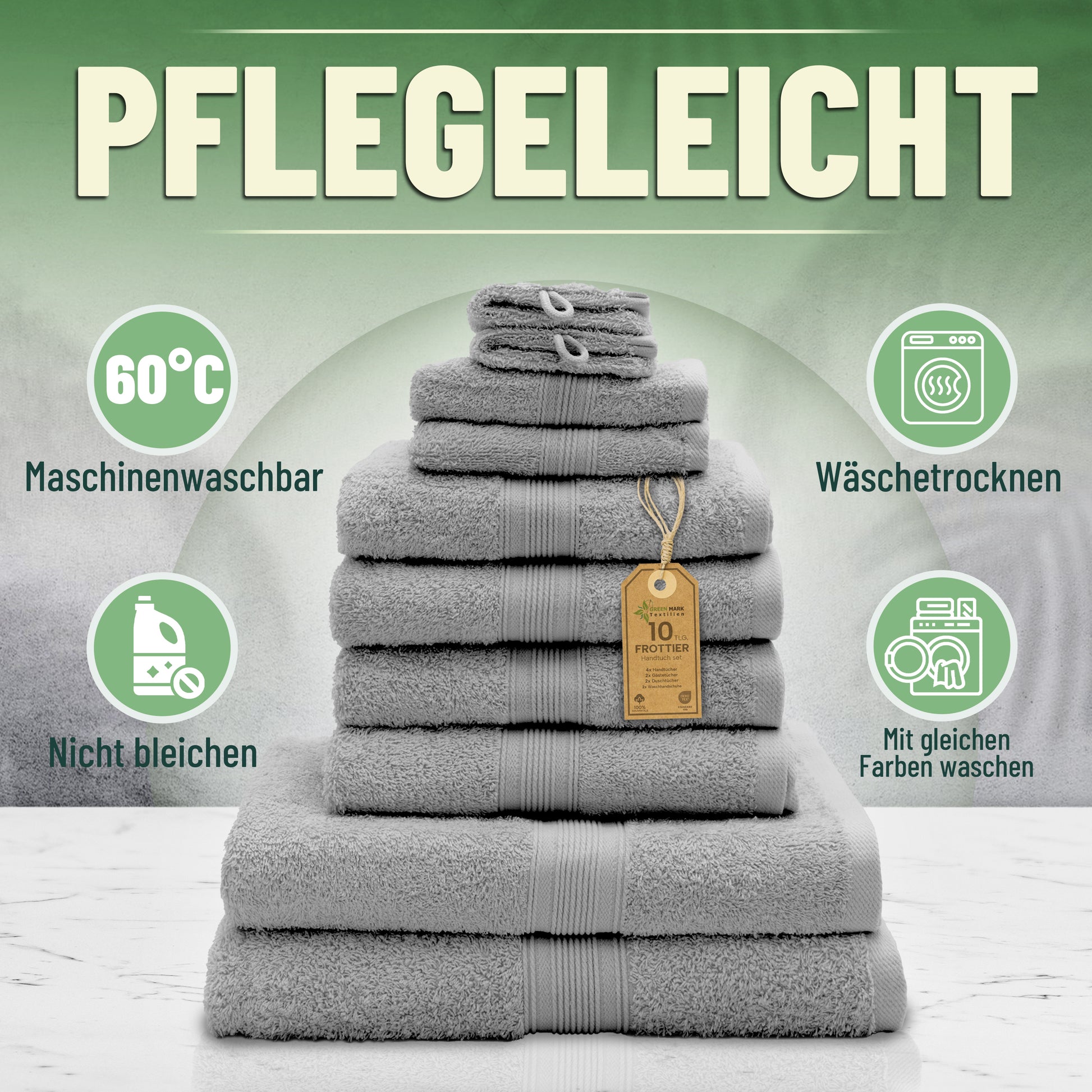 Frottier Handtuch-Set, 4X Handtücher, 2X Duschtücher, 2X Gästetücher, 2X Waschhandschuhe