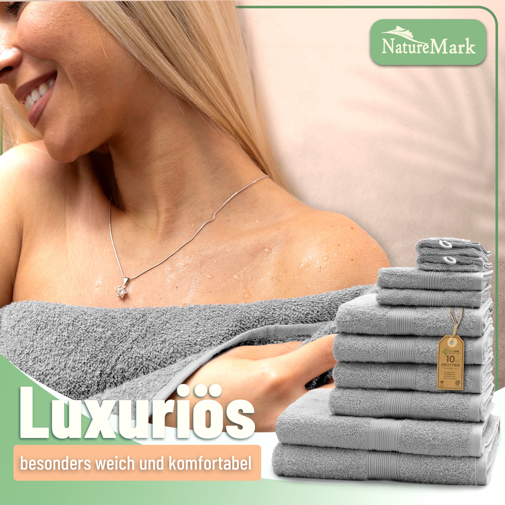 Frottier Handtuch-Set, 4X Handtücher, 2X Duschtücher, 2X Gästetücher, 2X Waschhandschuhe
