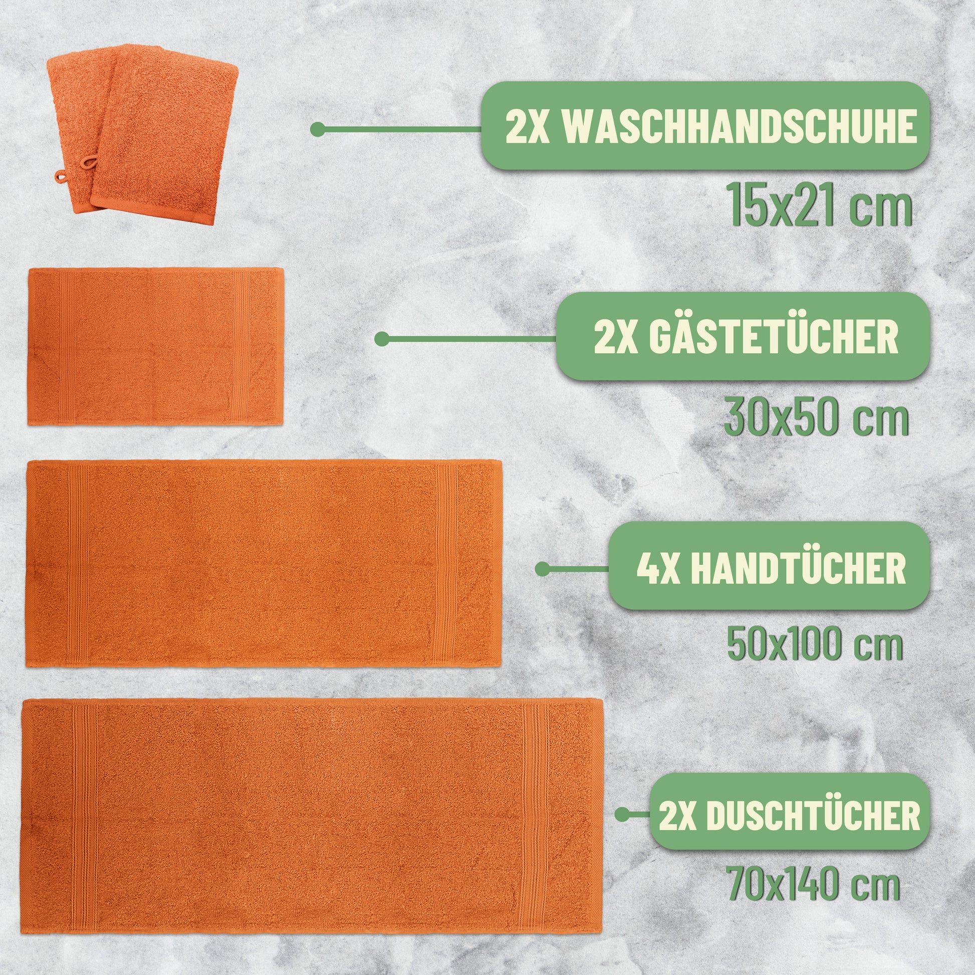 Frottier Handtuch-Set, 4X Handtücher, 2X Duschtücher, 2X Gästetücher, 2X Waschhandschuhe