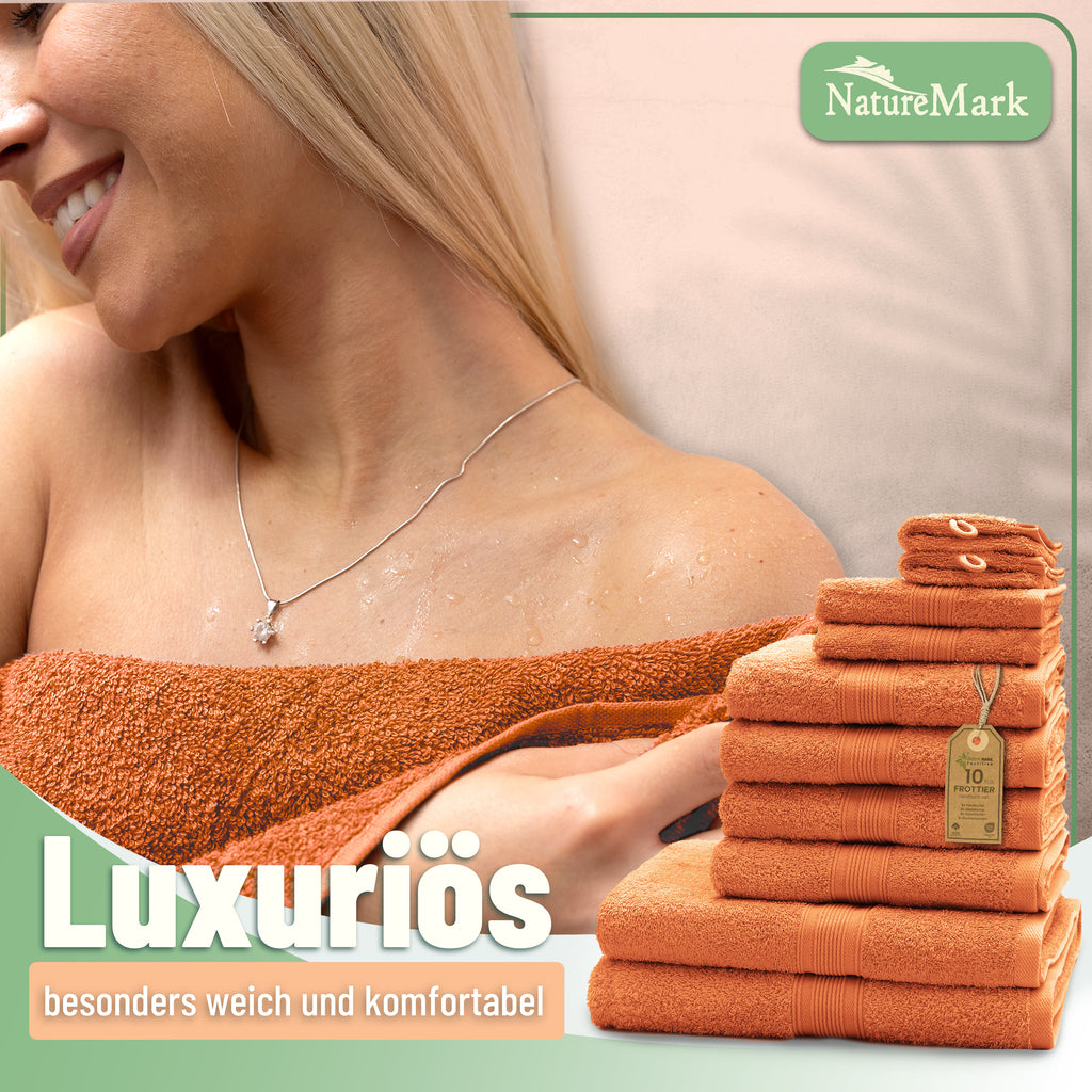 Frottier Handtuch-Set, 4X Handtücher, 2X Duschtücher, 2X Gästetücher, 2X Waschhandschuhe