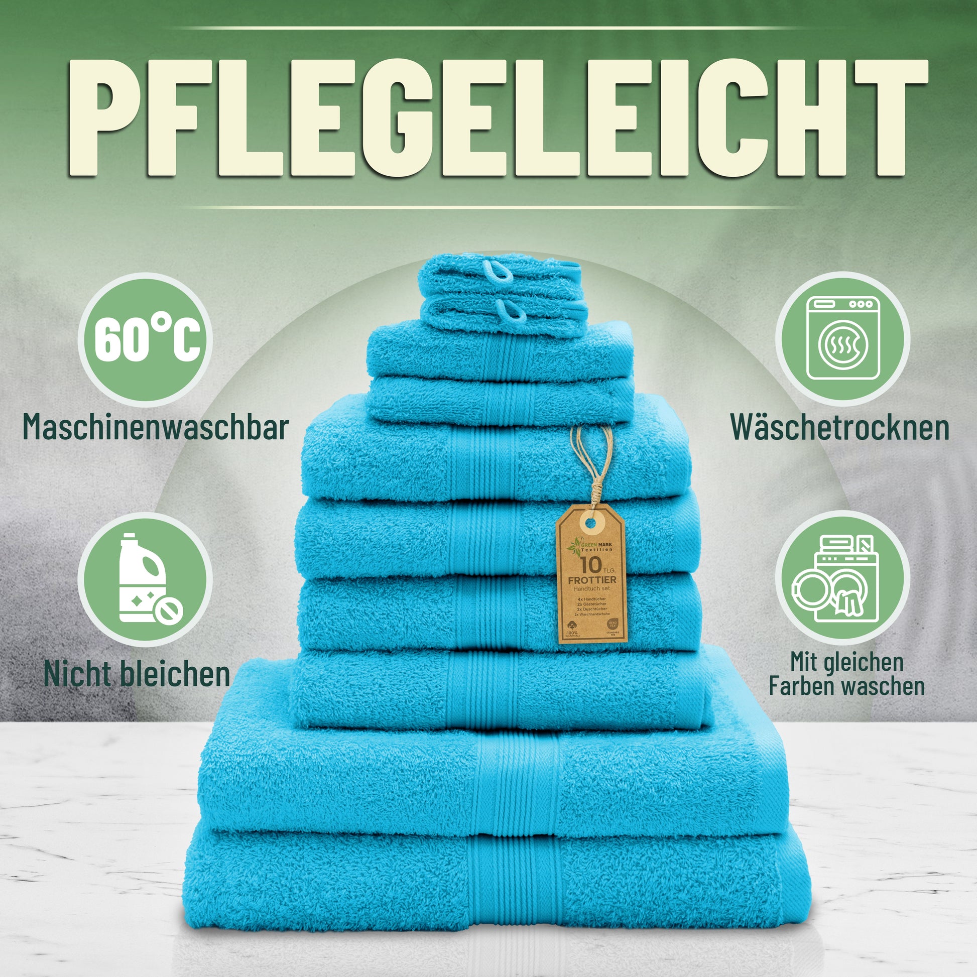 Frottier Handtuch-Set, 4X Handtücher, 2X Duschtücher, 2X Gästetücher, 2X Waschhandschuhe