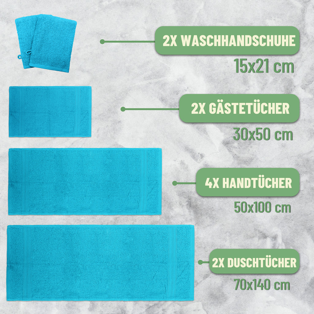Frottier Handtuch-Set, 4X Handtücher, 2X Duschtücher, 2X Gästetücher, 2X Waschhandschuhe