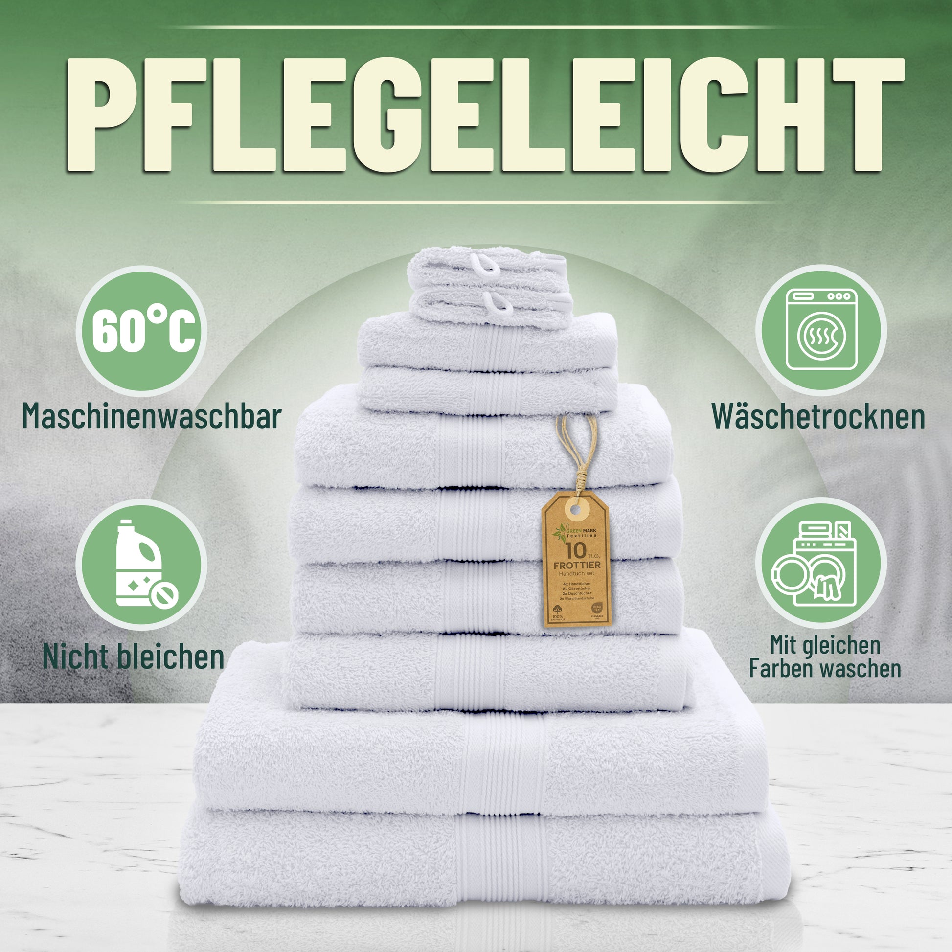 Frottier Handtuch-Set, 4X Handtücher, 2X Duschtücher, 2X Gästetücher, 2X Waschhandschuhe