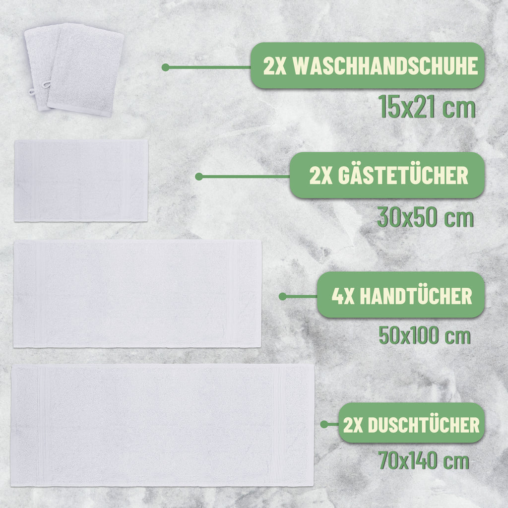 Frottier Handtuch-Set, 4X Handtücher, 2X Duschtücher, 2X Gästetücher, 2X Waschhandschuhe