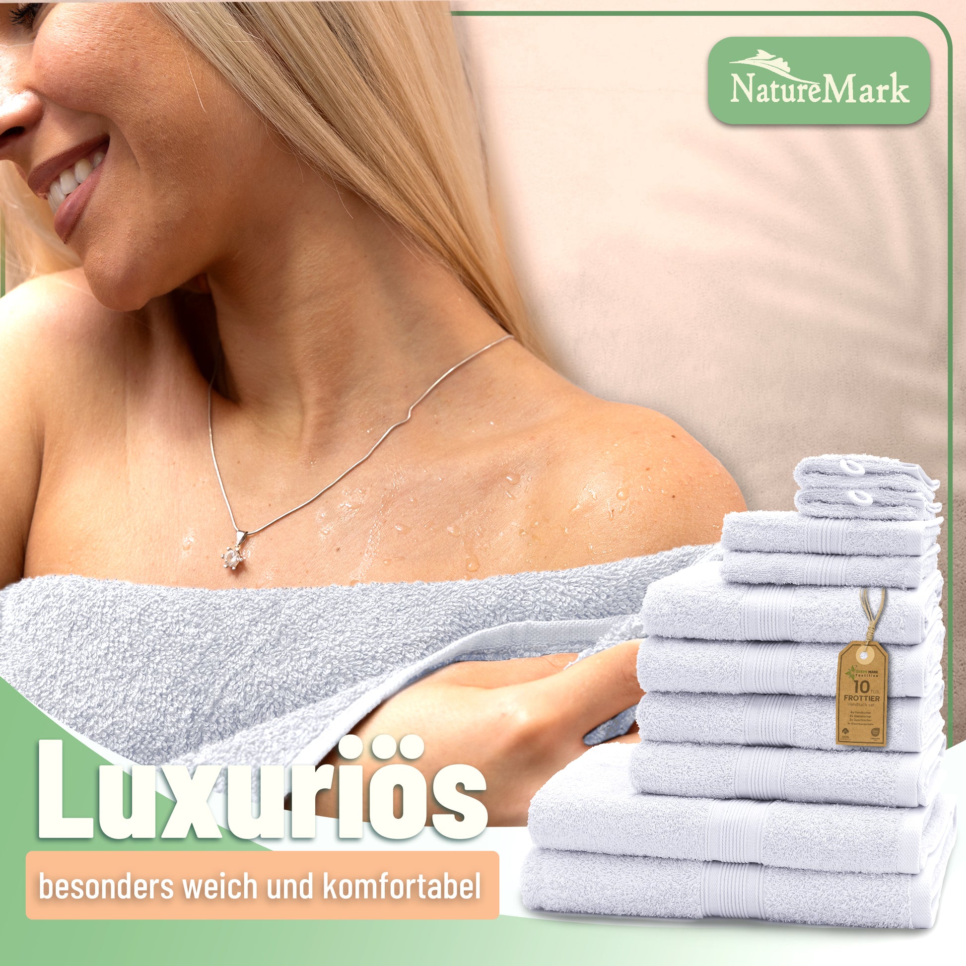Frottier Handtuch-Set, 4X Handtücher, 2X Duschtücher, 2X Gästetücher, 2X Waschhandschuhe