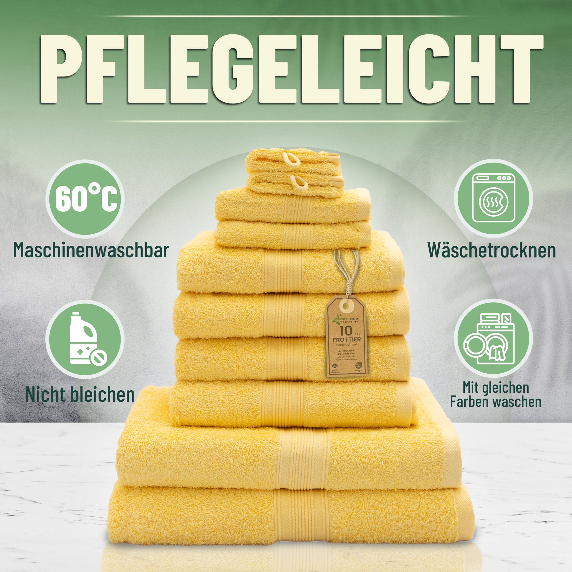 Frottier Handtuch-Set, 4X Handtücher, 2X Duschtücher, 2X Gästetücher, 2X Waschhandschuhe