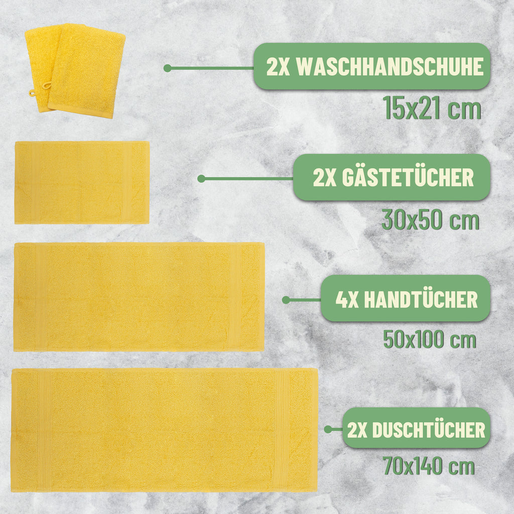 Frottier Handtuch-Set, 4X Handtücher, 2X Duschtücher, 2X Gästetücher, 2X Waschhandschuhe
