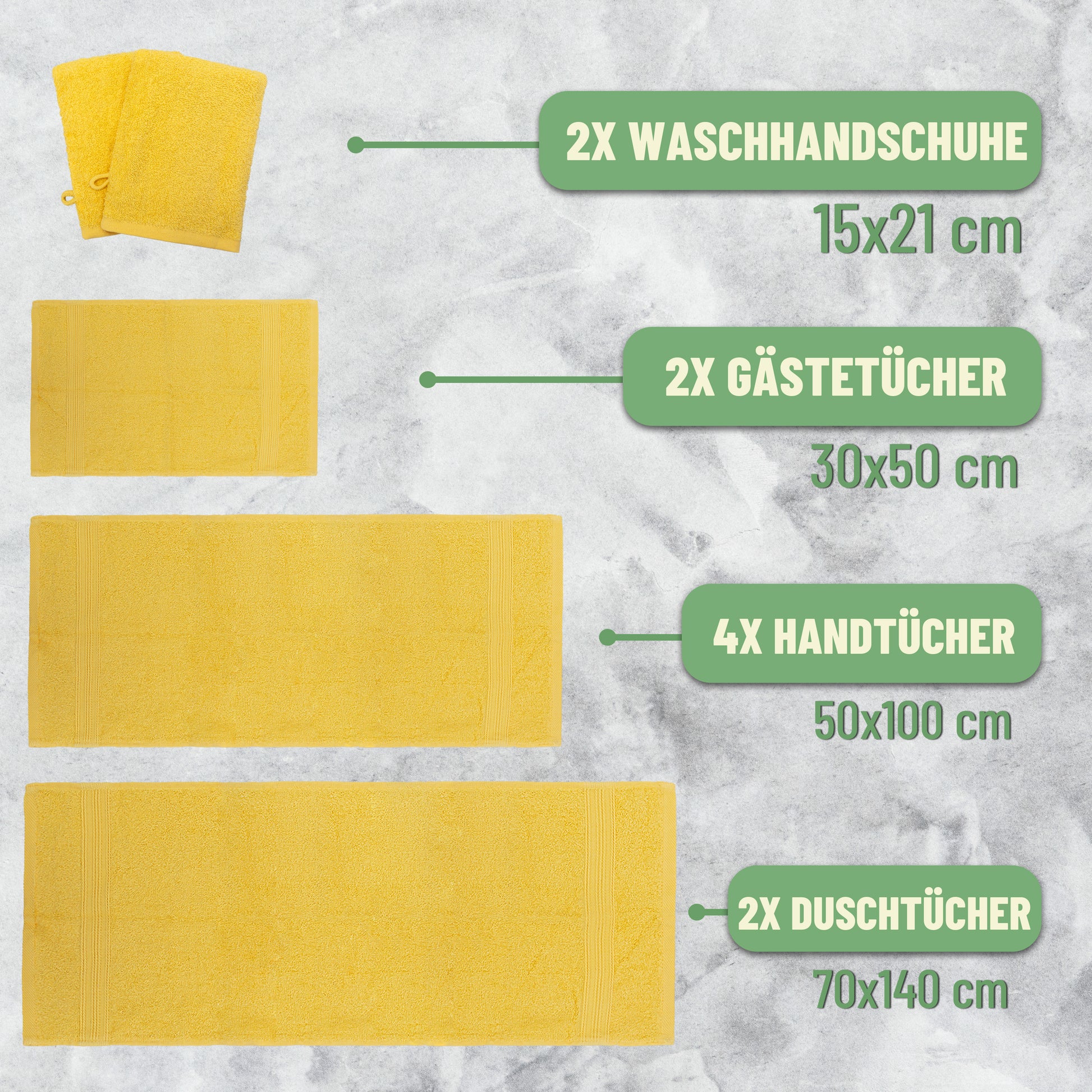 Frottier Handtuch-Set, 4X Handtücher, 2X Duschtücher, 2X Gästetücher, 2X Waschhandschuhe