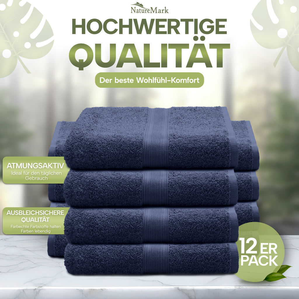 NatureMark Gästetücher – 12er Pack (30x50 cm), 100% Baumwolle, Oeko-Tex Zertifiziert, weich, saugfähig und pflegeleicht – Für Bad, Gäste & Spa – Anthrazit/Grau