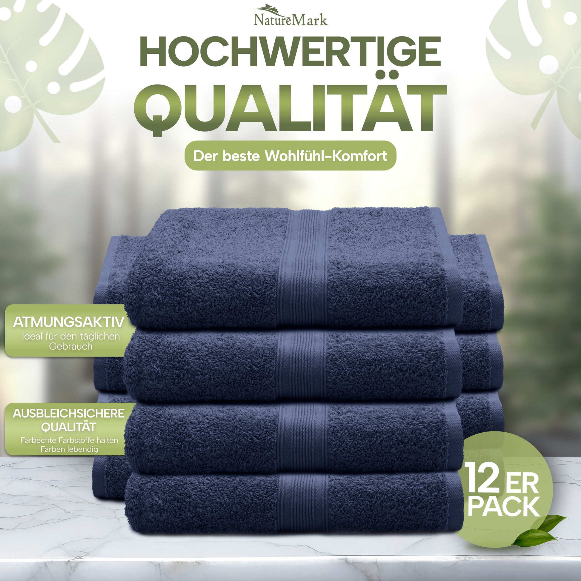 NatureMark Gästetücher – 12er Pack (30x50 cm), 100% Baumwolle, Oeko-Tex Zertifiziert, weich, saugfähig und pflegeleicht – Für Bad, Gäste & Spa – Anthrazit/Grau