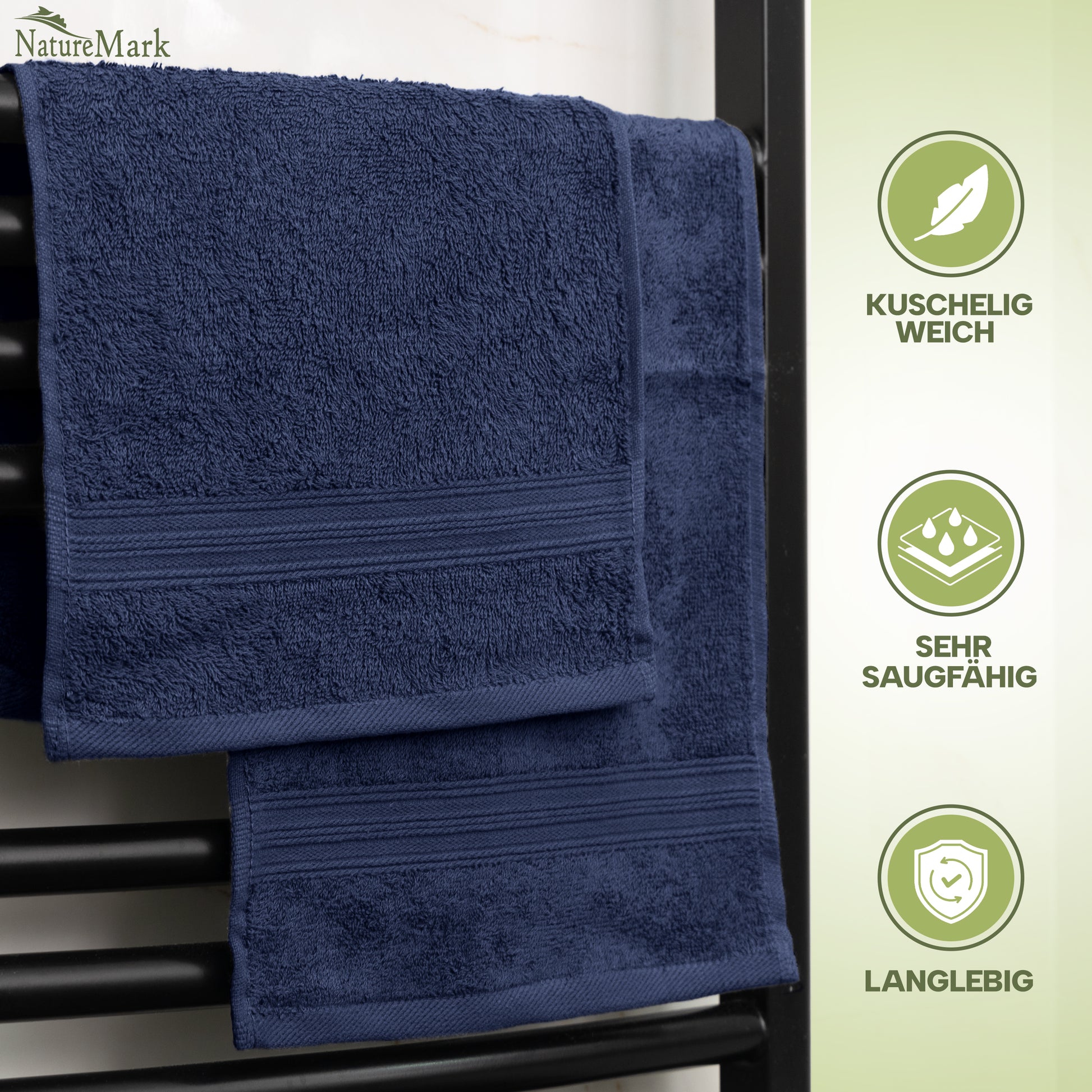 NatureMark Gästetücher – 12er Pack (30x50 cm), 100% Baumwolle, Oeko-Tex Zertifiziert, weich, saugfähig und pflegeleicht – Für Bad, Gäste & Spa – Anthrazit/Grau