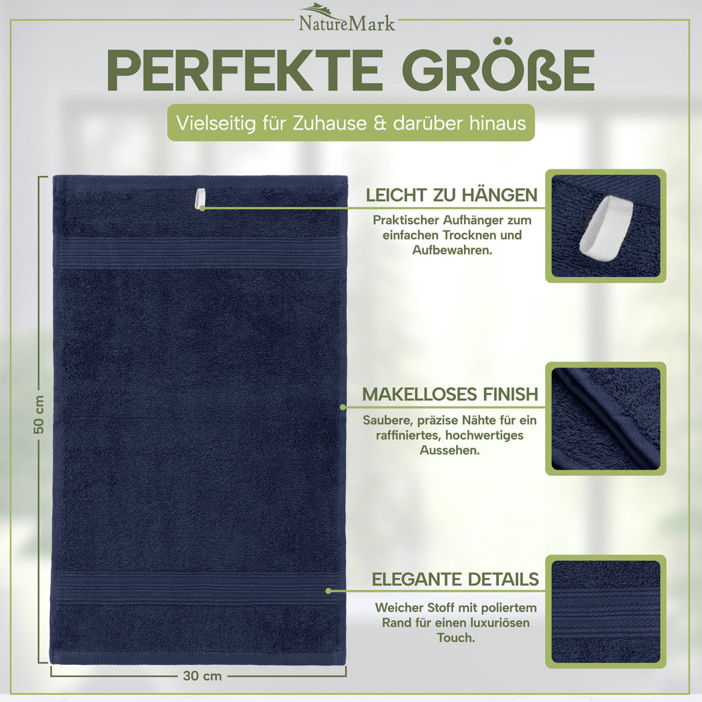 NatureMark Gästetücher – 12er Pack (30x50 cm), 100% Baumwolle, Oeko-Tex Zertifiziert, weich, saugfähig und pflegeleicht – Für Bad, Gäste & Spa – Anthrazit/Grau