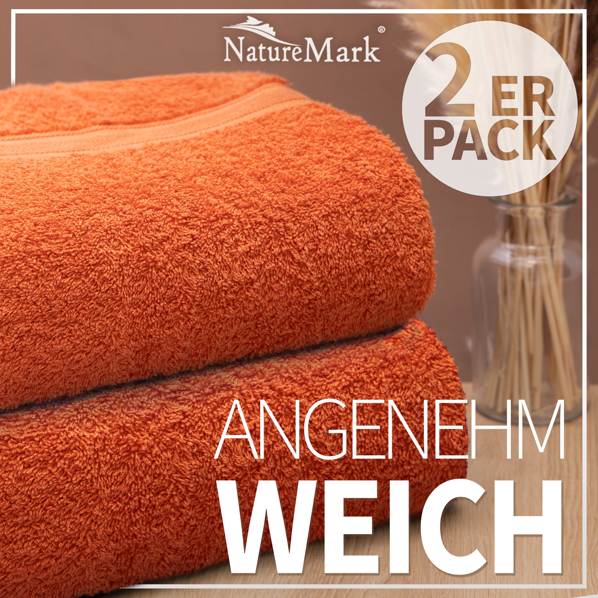 NatureMark 2er Pack DUSCHTÜCHER Premium Qualität 70x140cm DUSCHTUCH Dusch-Handtuch Doppelpack