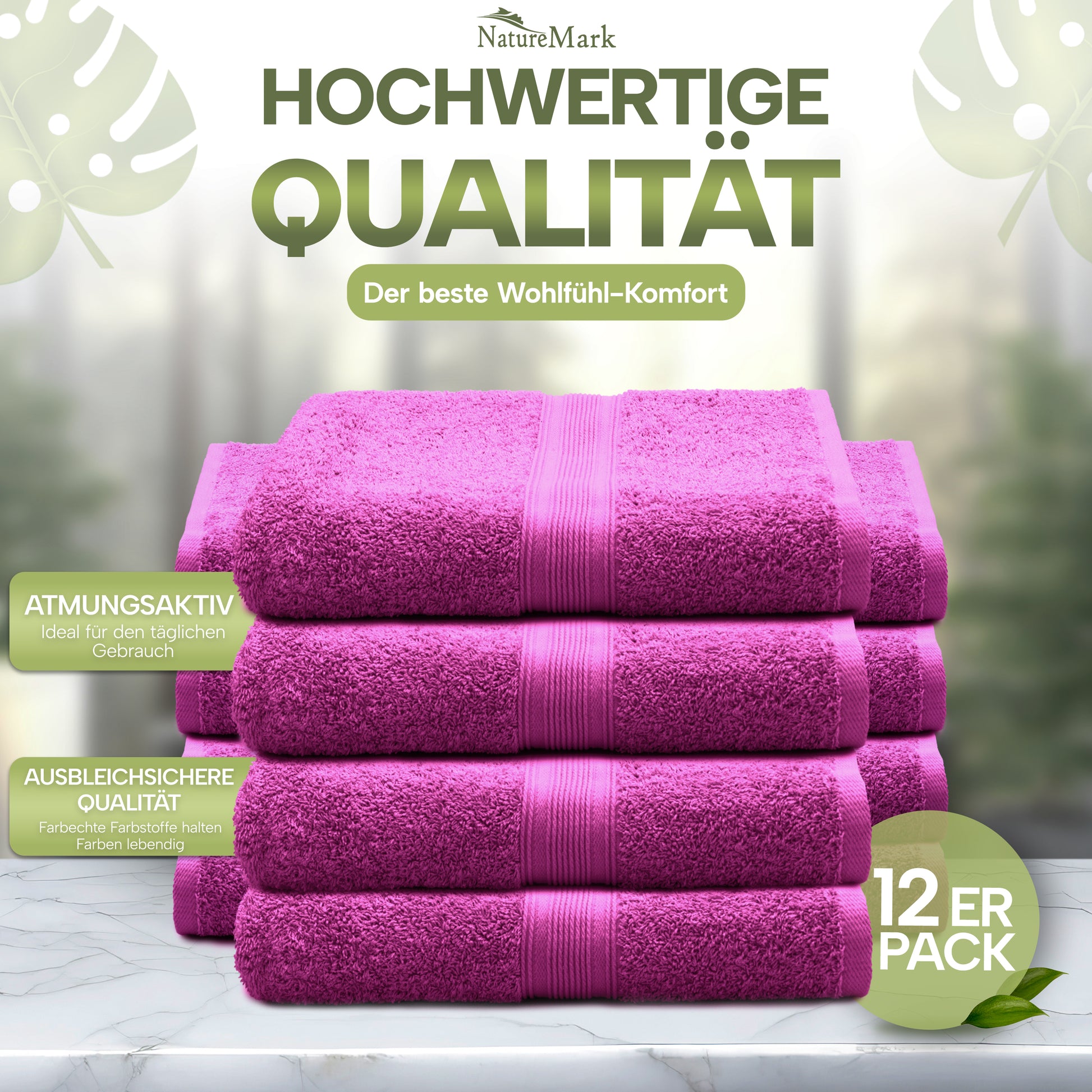 NatureMark Gästetücher – 12er Pack (30x50 cm), 100% Baumwolle, Oeko-Tex Zertifiziert, weich, saugfähig und pflegeleicht – Für Bad, Gäste & Spa – Anthrazit/Grau