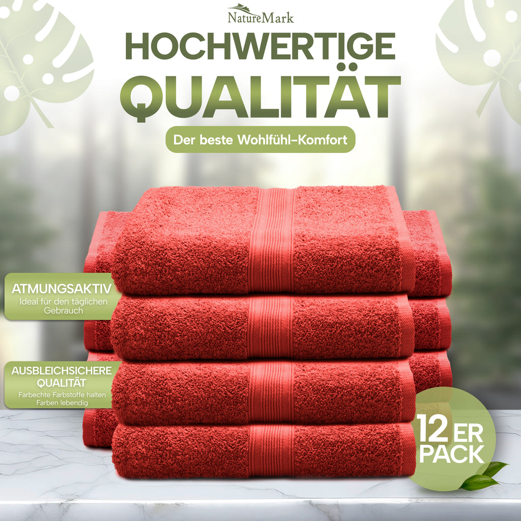 NatureMark Gästetücher – 12er Pack (30x50 cm), 100% Baumwolle, Oeko-Tex Zertifiziert, weich, saugfähig und pflegeleicht – Für Bad, Gäste & Spa – Anthrazit/Grau