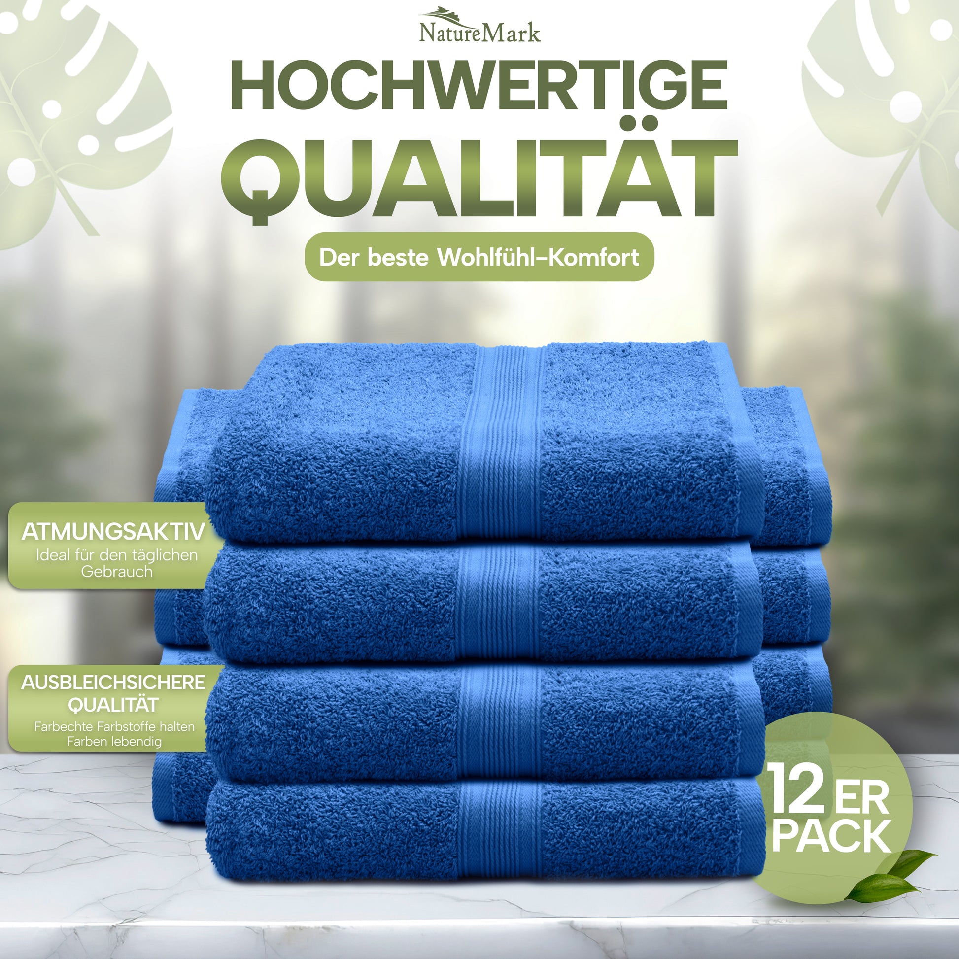 NatureMark Gästetücher – 12er Pack (30x50 cm), 100% Baumwolle, Oeko-Tex Zertifiziert, weich, saugfähig und pflegeleicht – Für Bad, Gäste & Spa – Anthrazit/Grau