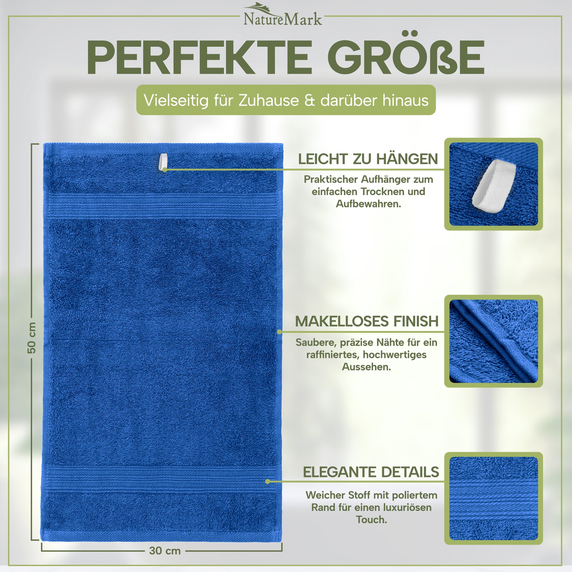 NatureMark Gästetücher – 12er Pack (30x50 cm), 100% Baumwolle, Oeko-Tex Zertifiziert, weich, saugfähig und pflegeleicht – Für Bad, Gäste & Spa – Anthrazit/Grau