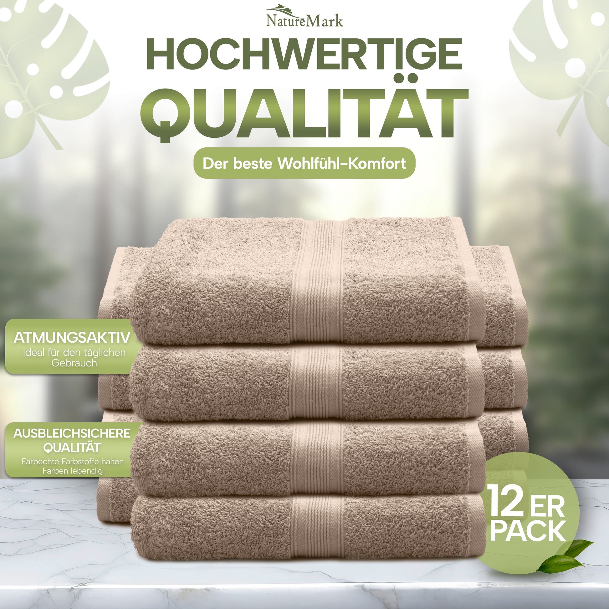 NatureMark Gästetücher – 12er Pack (30x50 cm), 100% Baumwolle, Oeko-Tex Zertifiziert, weich, saugfähig und pflegeleicht – Für Bad, Gäste & Spa – Anthrazit/Grau