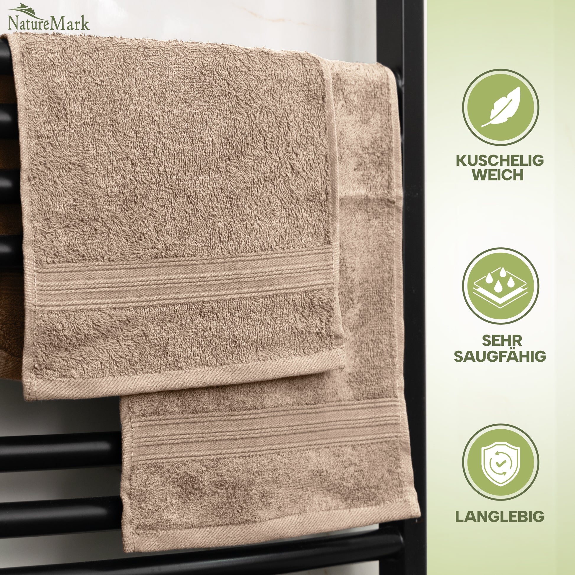 NatureMark Gästetücher – 12er Pack (30x50 cm), 100% Baumwolle, Oeko-Tex Zertifiziert, weich, saugfähig und pflegeleicht – Für Bad, Gäste & Spa – Anthrazit/Grau