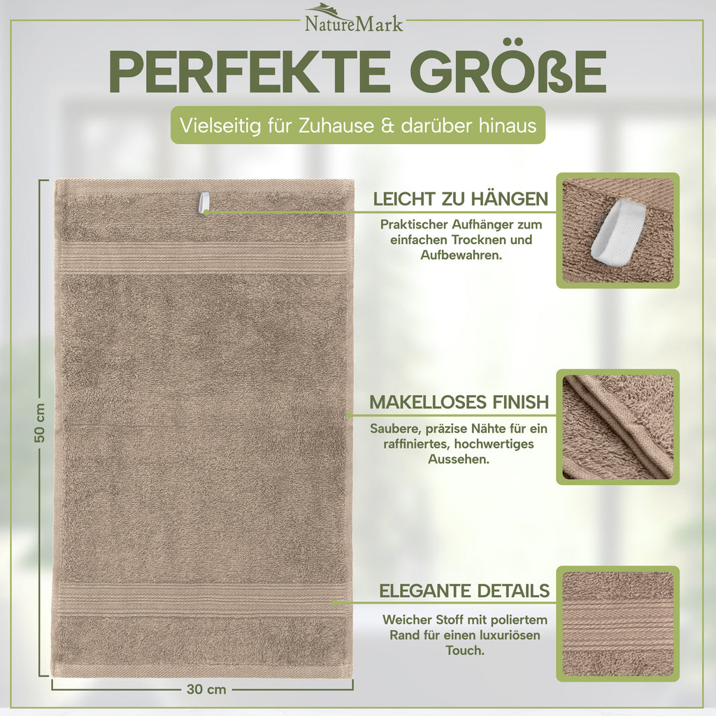 NatureMark Gästetücher – 12er Pack (30x50 cm), 100% Baumwolle, Oeko-Tex Zertifiziert, weich, saugfähig und pflegeleicht – Für Bad, Gäste & Spa – Anthrazit/Grau