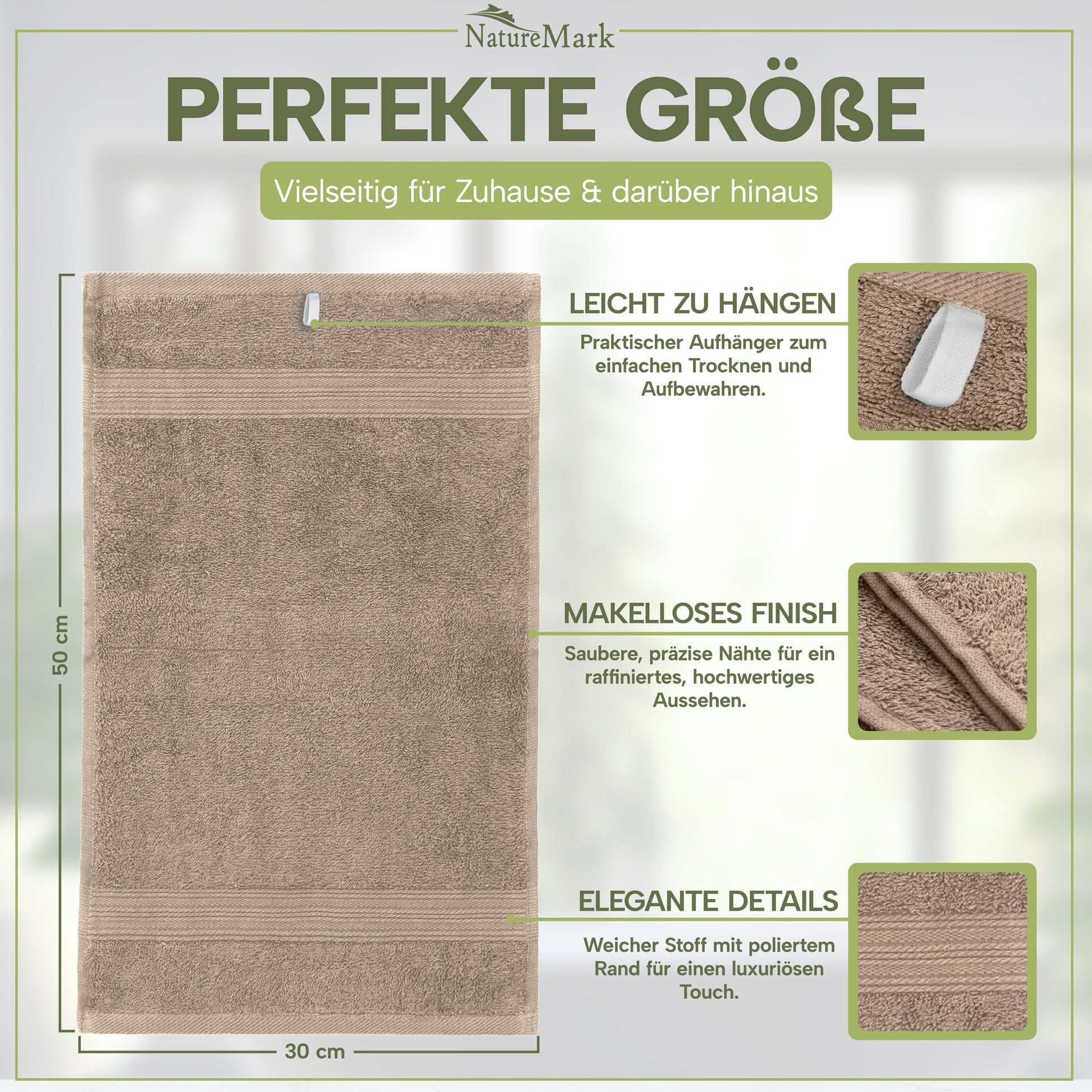 NatureMark Gästetücher – 12er Pack (30x50 cm), 100% Baumwolle, Oeko-Tex Zertifiziert, weich, saugfähig und pflegeleicht – Für Bad, Gäste & Spa – Anthrazit/Grau