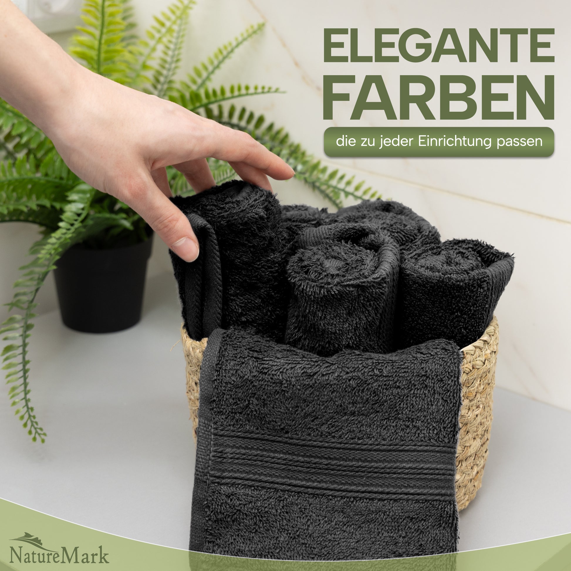 NatureMark Gästetücher – 12er Pack (30x50 cm), 100% Baumwolle, Oeko-Tex Zertifiziert, weich, saugfähig und pflegeleicht – Für Bad, Gäste & Spa – Anthrazit/Grau
