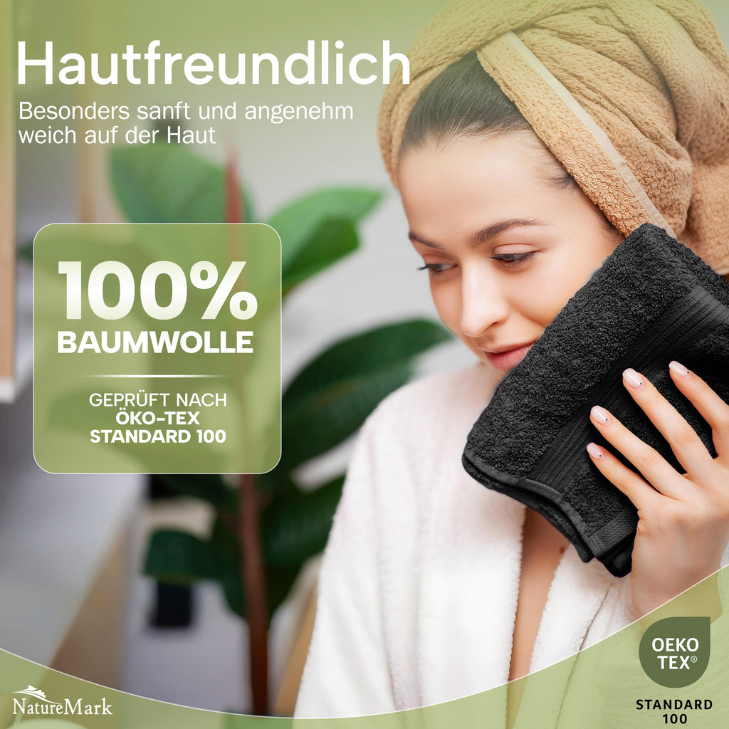 NatureMark Gästetücher – 12er Pack (30x50 cm), 100% Baumwolle, Oeko-Tex Zertifiziert, weich, saugfähig und pflegeleicht – Für Bad, Gäste & Spa – Anthrazit/Grau
