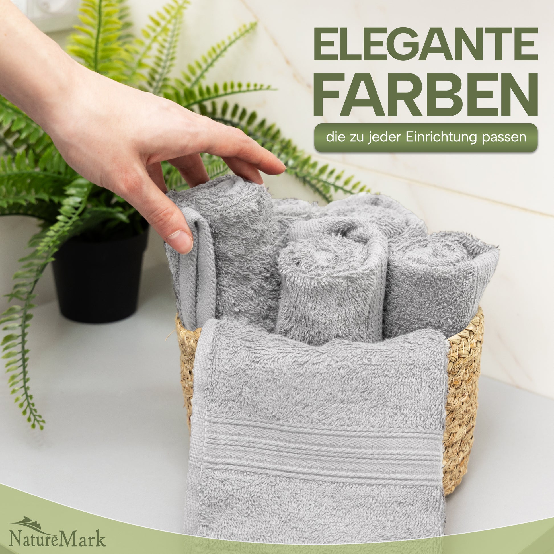 NatureMark Gästetücher – 12er Pack (30x50 cm), 100% Baumwolle, Oeko-Tex Zertifiziert, weich, saugfähig und pflegeleicht – Für Bad, Gäste & Spa – Anthrazit/Grau