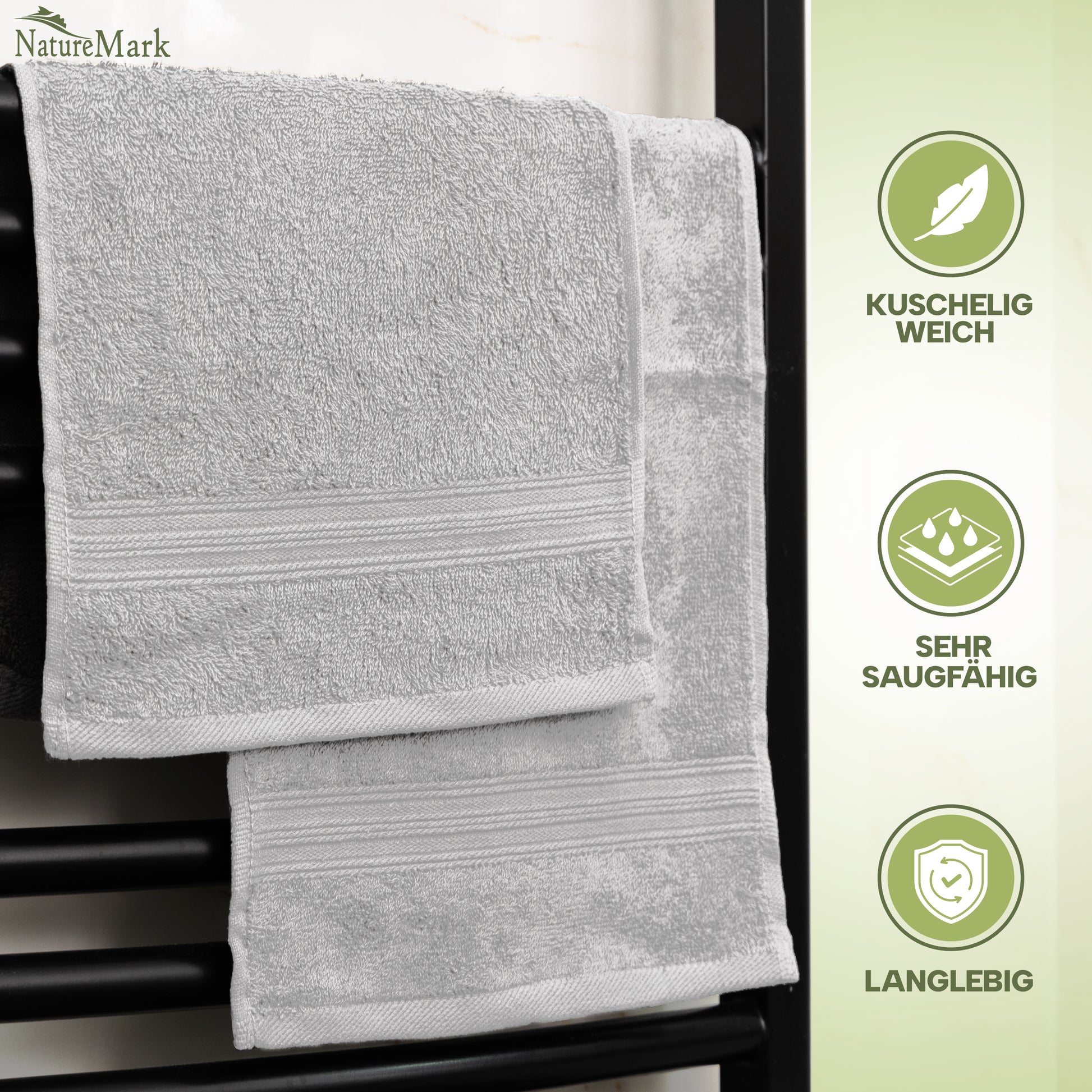 NatureMark Gästetücher – 12er Pack (30x50 cm), 100% Baumwolle, Oeko-Tex Zertifiziert, weich, saugfähig und pflegeleicht – Für Bad, Gäste & Spa – Anthrazit/Grau