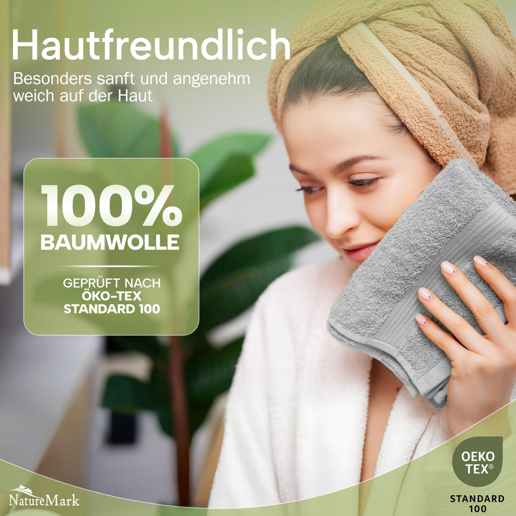 NatureMark Gästetücher – 12er Pack (30x50 cm), 100% Baumwolle, Oeko-Tex Zertifiziert, weich, saugfähig und pflegeleicht – Für Bad, Gäste & Spa – Anthrazit/Grau