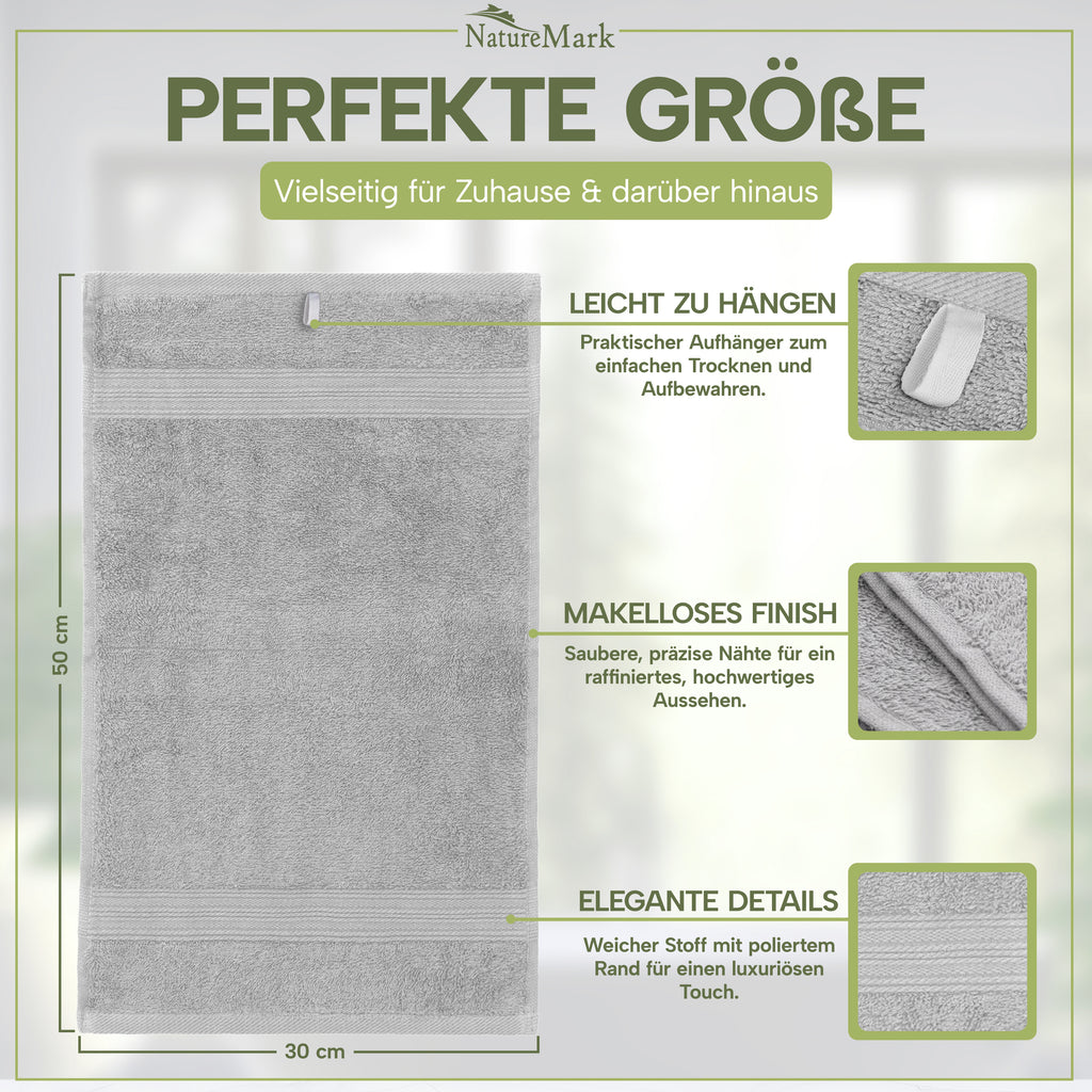 NatureMark Gästetücher – 12er Pack (30x50 cm), 100% Baumwolle, Oeko-Tex Zertifiziert, weich, saugfähig und pflegeleicht – Für Bad, Gäste & Spa – Anthrazit/Grau