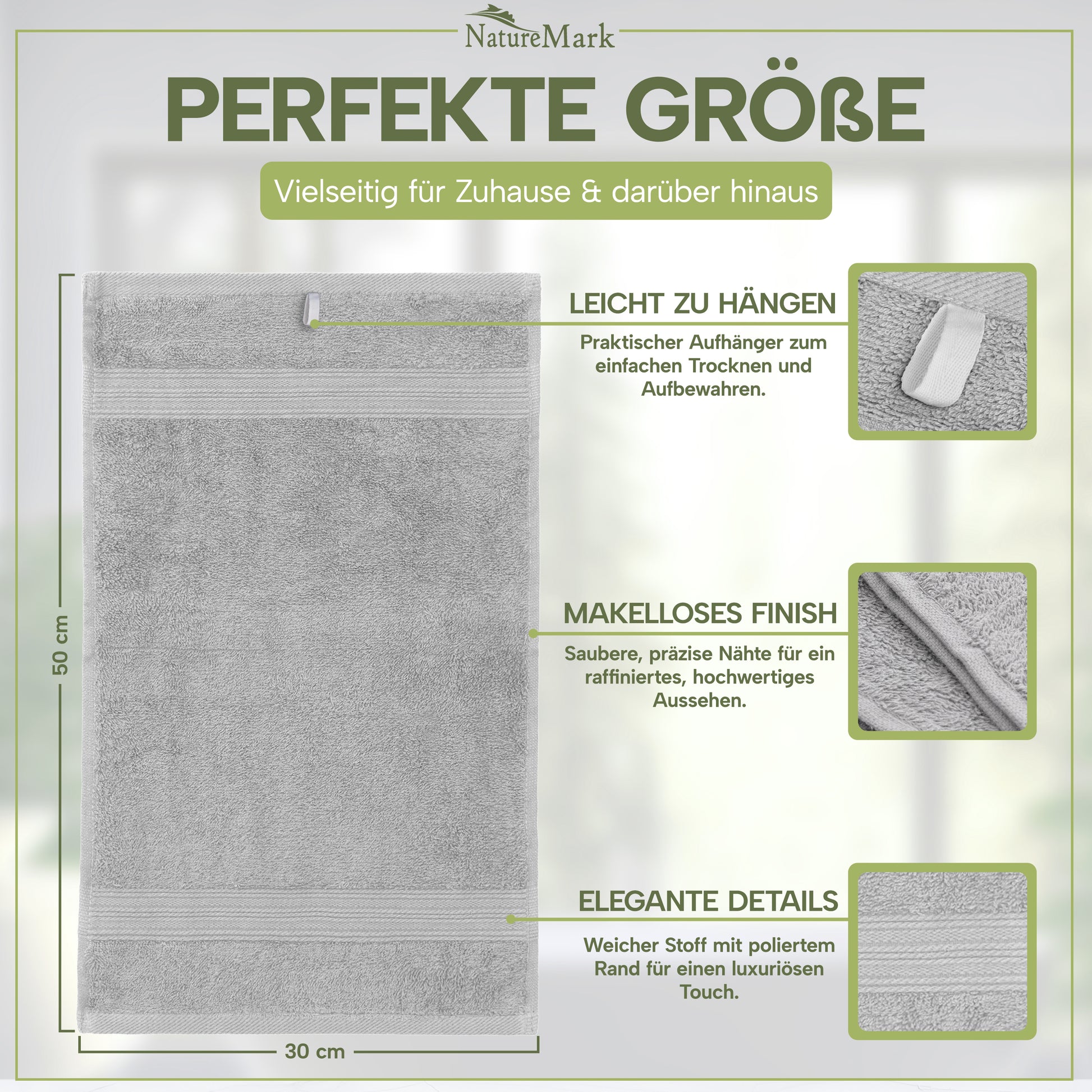 NatureMark Gästetücher – 12er Pack (30x50 cm), 100% Baumwolle, Oeko-Tex Zertifiziert, weich, saugfähig und pflegeleicht – Für Bad, Gäste & Spa – Anthrazit/Grau