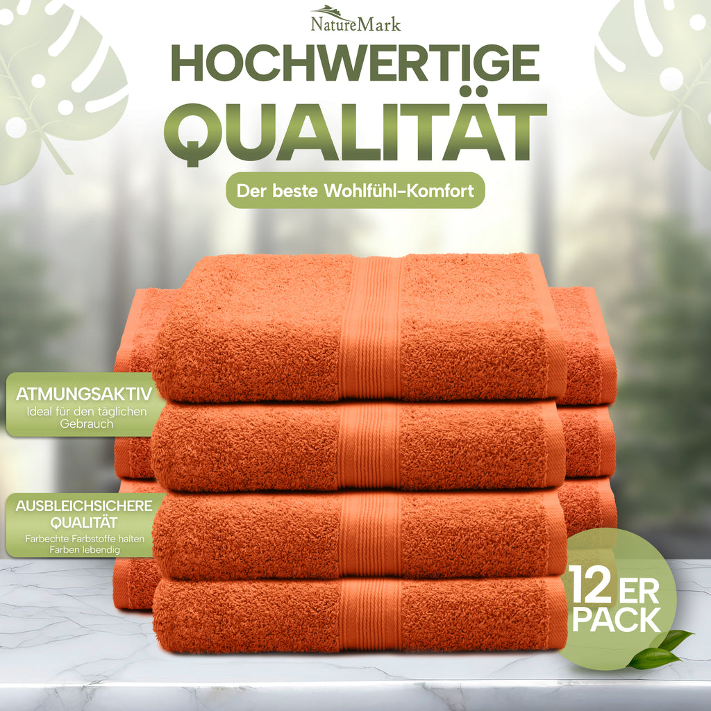 NatureMark Gästetücher – 12er Pack (30x50 cm), 100% Baumwolle, Oeko-Tex Zertifiziert, weich, saugfähig und pflegeleicht – Für Bad, Gäste & Spa – Anthrazit/Grau