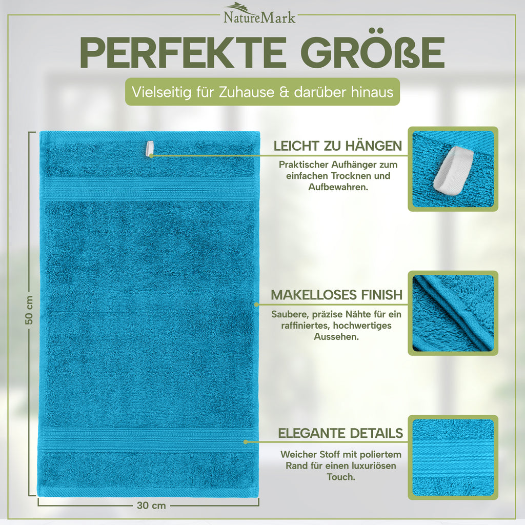 NatureMark Gästetücher – 12er Pack (30x50 cm), 100% Baumwolle, Oeko-Tex Zertifiziert, weich, saugfähig und pflegeleicht – Für Bad, Gäste & Spa – Anthrazit/Grau
