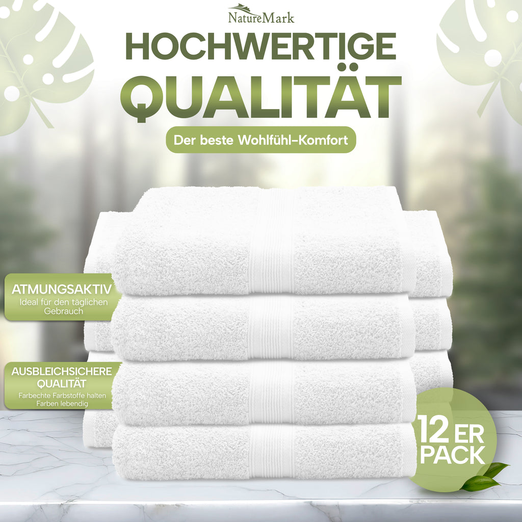 NatureMark Gästetücher – 12er Pack (30x50 cm), 100% Baumwolle, Oeko-Tex Zertifiziert, weich, saugfähig und pflegeleicht – Für Bad, Gäste & Spa – Anthrazit/Grau