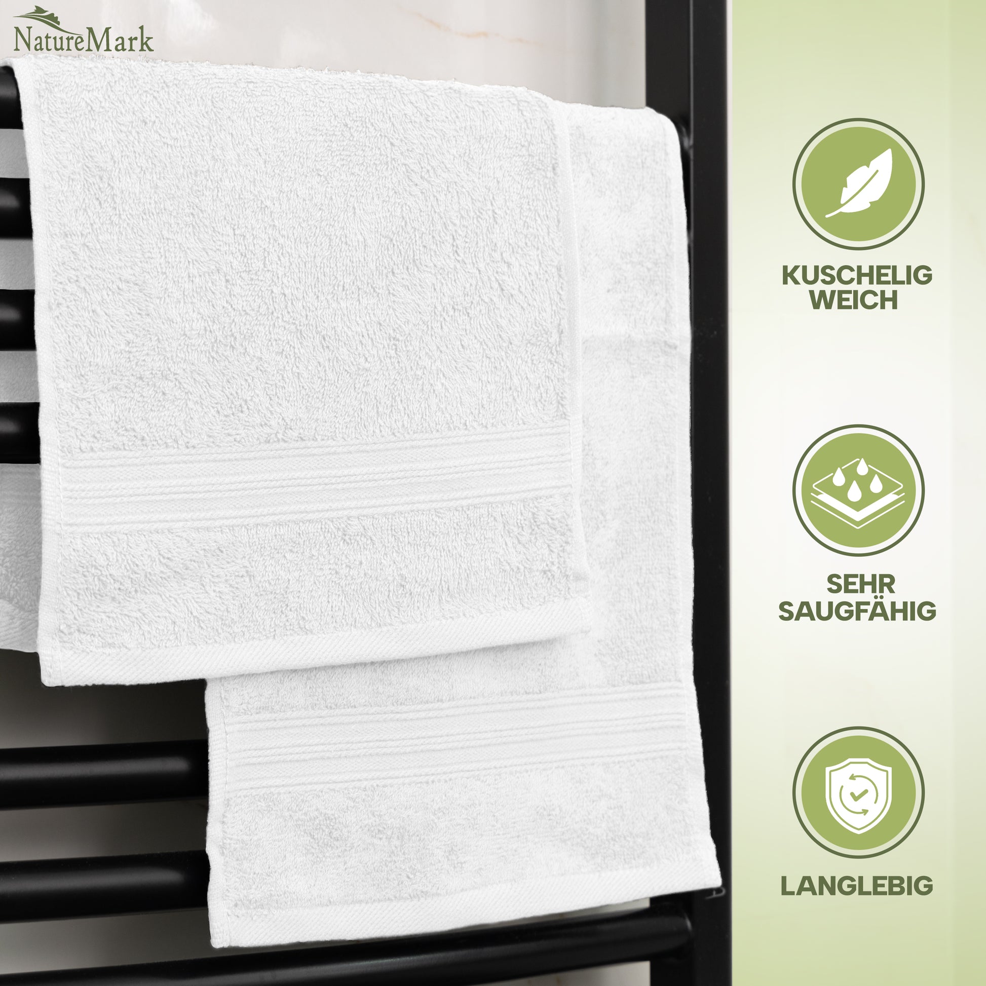 NatureMark Gästetücher – 12er Pack (30x50 cm), 100% Baumwolle, Oeko-Tex Zertifiziert, weich, saugfähig und pflegeleicht – Für Bad, Gäste & Spa – Anthrazit/Grau