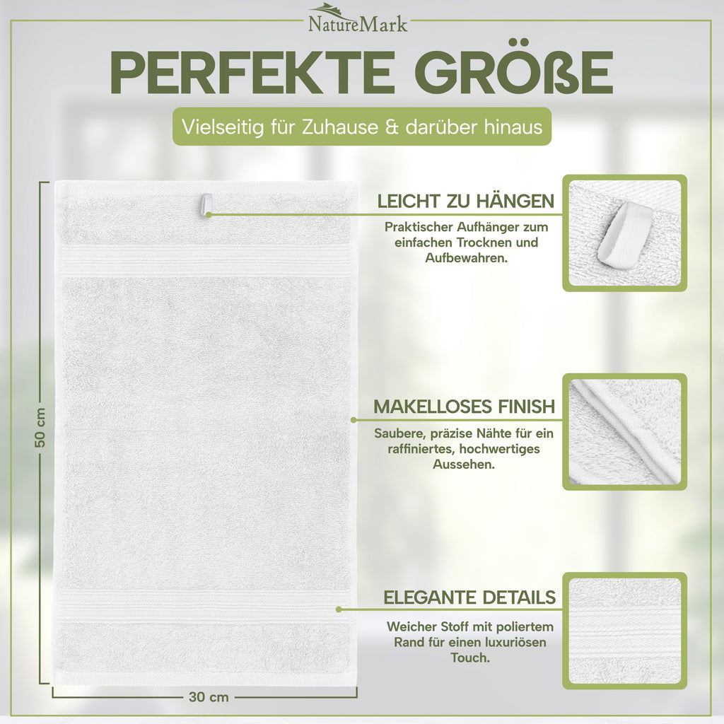 NatureMark Gästetücher – 12er Pack (30x50 cm), 100% Baumwolle, Oeko-Tex Zertifiziert, weich, saugfähig und pflegeleicht – Für Bad, Gäste & Spa – Anthrazit/Grau