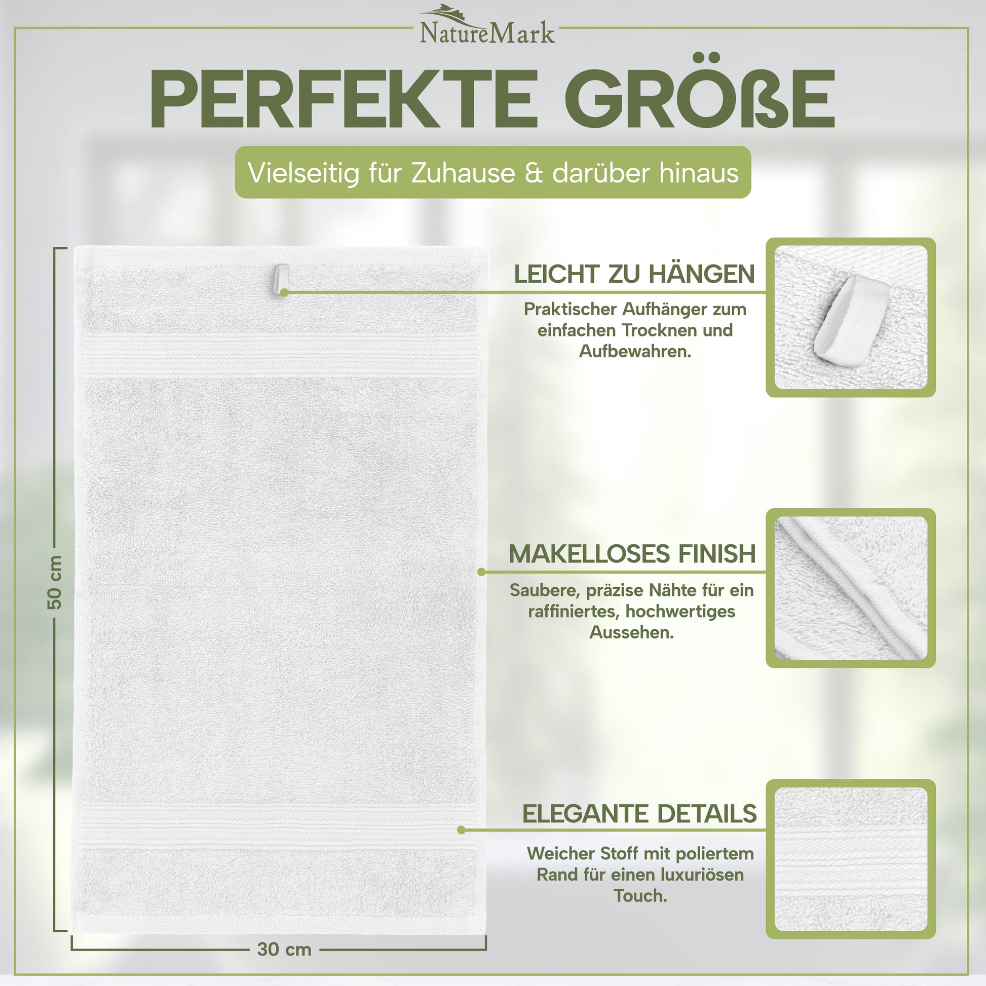 NatureMark Gästetücher – 12er Pack (30x50 cm), 100% Baumwolle, Oeko-Tex Zertifiziert, weich, saugfähig und pflegeleicht – Für Bad, Gäste & Spa – Anthrazit/Grau