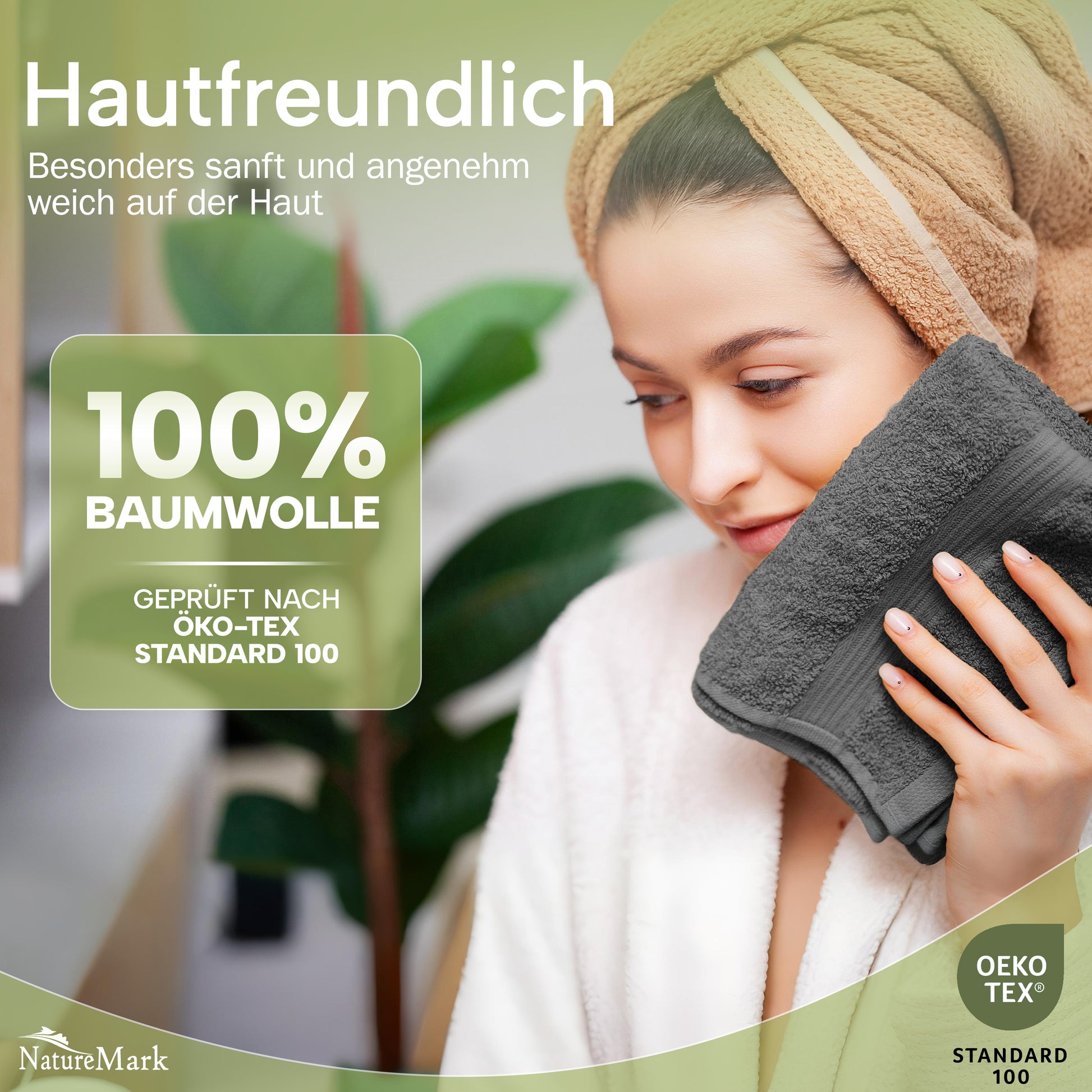 NatureMark Gästetücher – 12er Pack (30x50 cm), 100% Baumwolle, Oeko-Tex Zertifiziert, weich, saugfähig und pflegeleicht – Für Bad, Gäste & Spa – Anthrazit/Grau