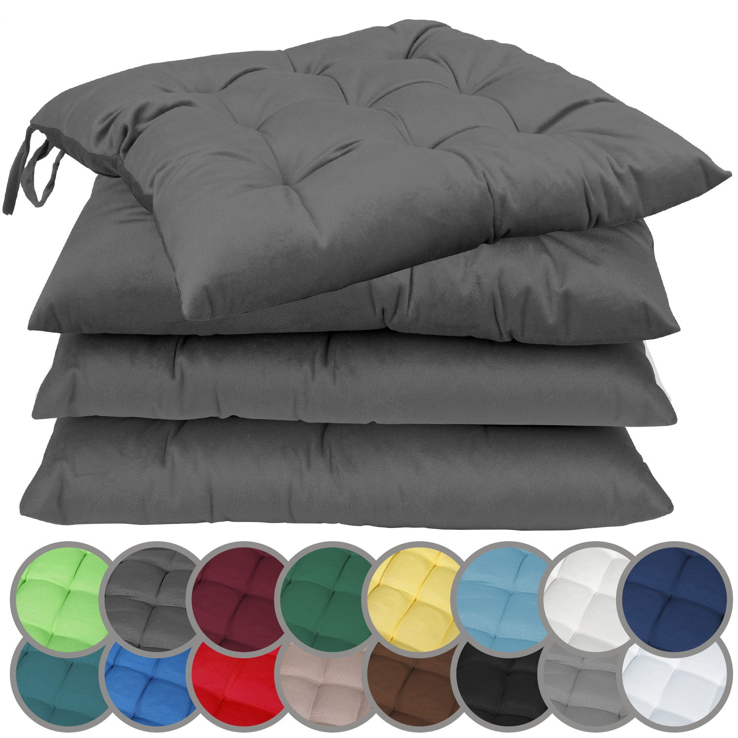 NatureMark 4er Set Stuhlkissen mit Bändern 40x40 cm – Gefüllte Sitzkissen, Outdoor & Indoor