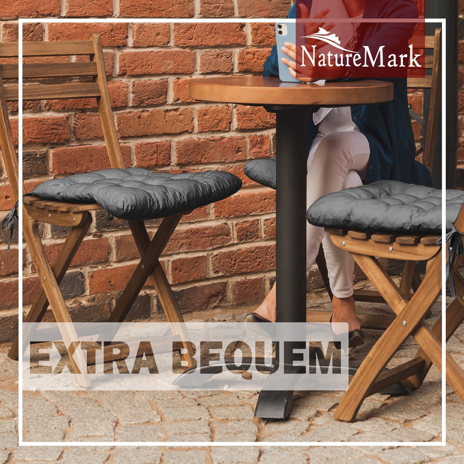NatureMark 4er Set Stuhlkissen mit Bändern 40x40 cm – Gefüllte Sitzkissen, Outdoor & Indoor