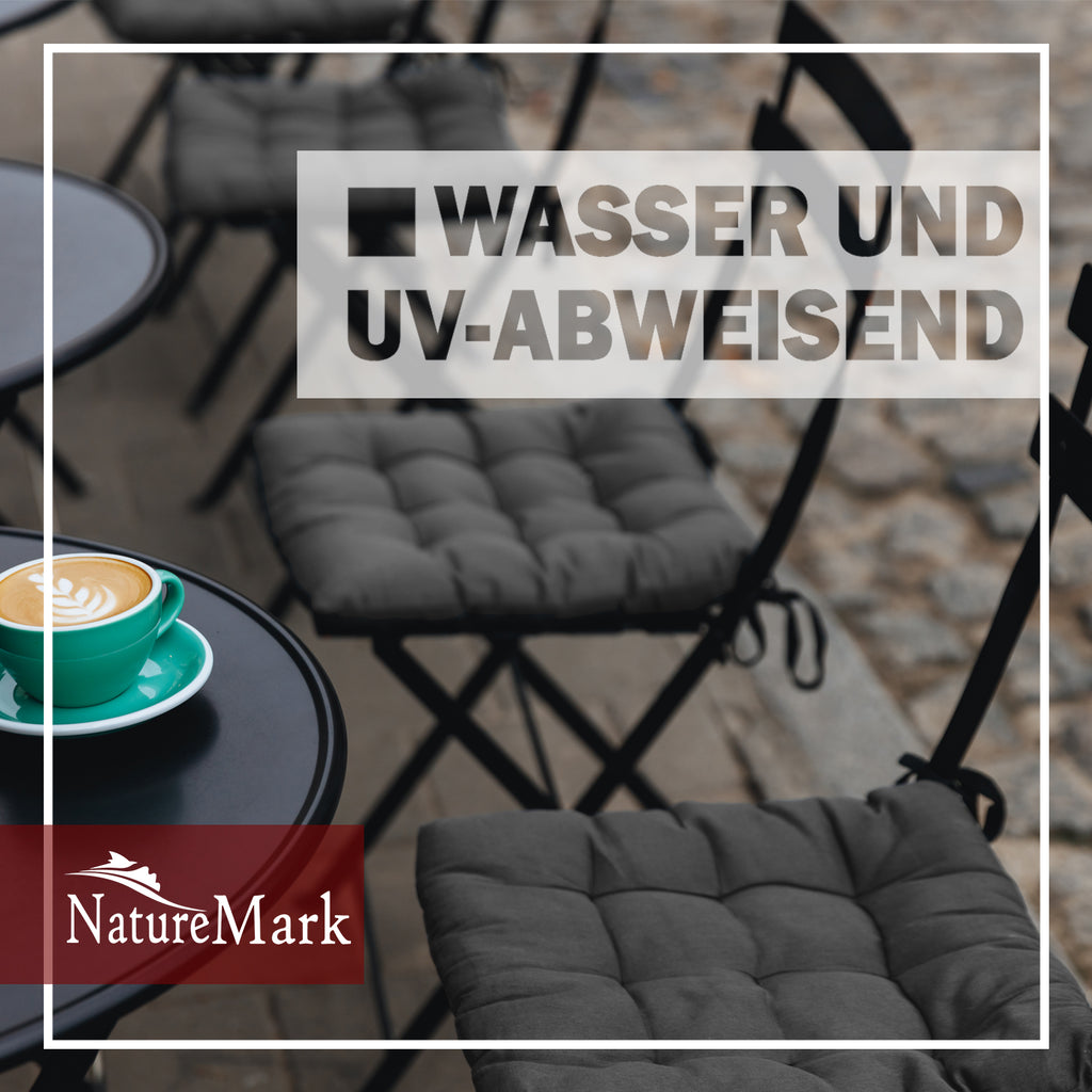 NatureMark 4er Set Stuhlkissen mit Bändern 40x40 cm – Gefüllte Sitzkissen, Outdoor & Indoor