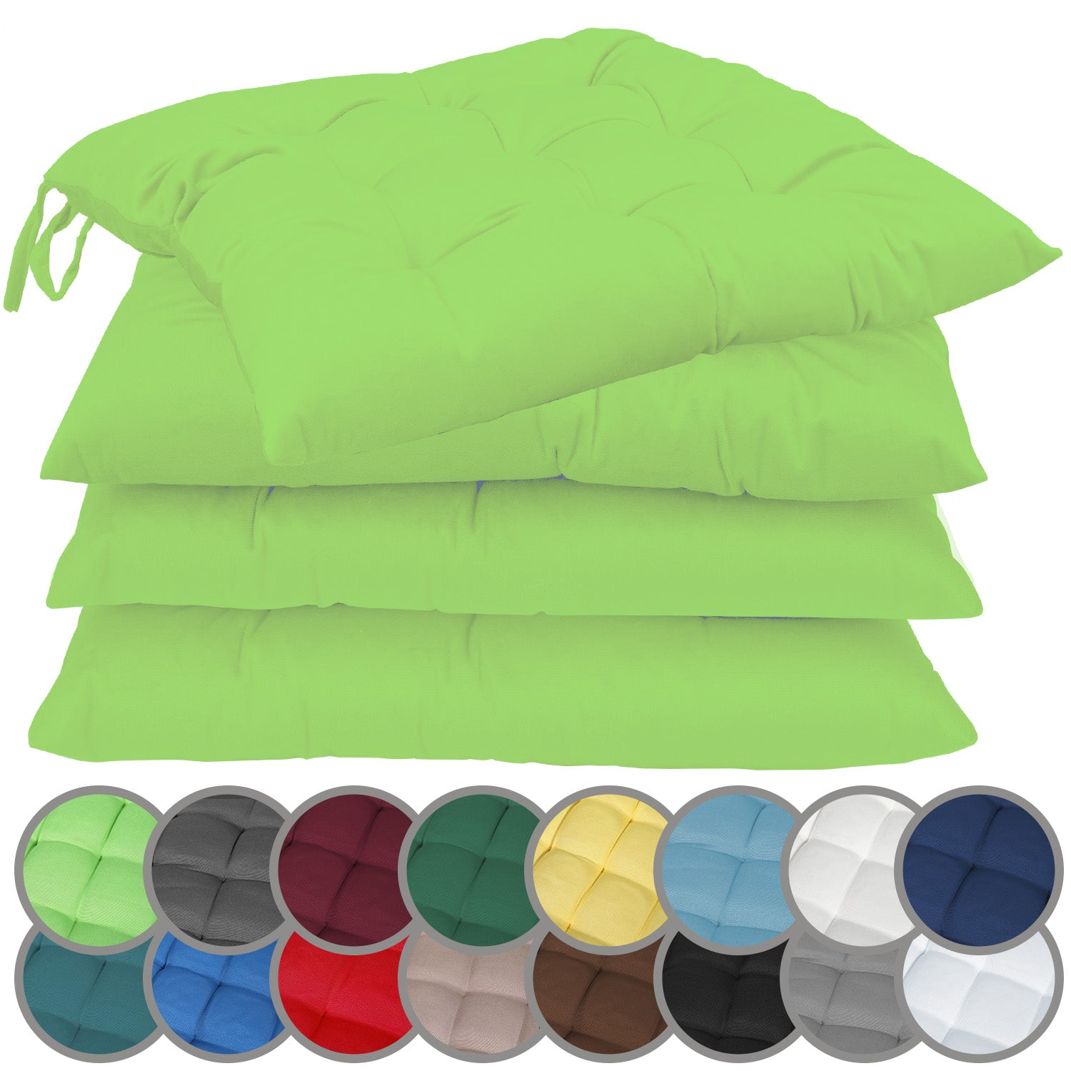 NatureMark 4er Set Stuhlkissen mit Bändern 40x40 cm – Gefüllte Sitzkissen, Outdoor & Indoor