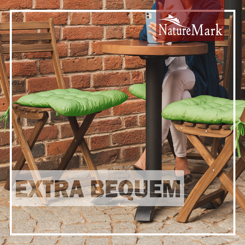 NatureMark 4er Set Stuhlkissen mit Bändern 40x40 cm – Gefüllte Sitzkissen, Outdoor & Indoor