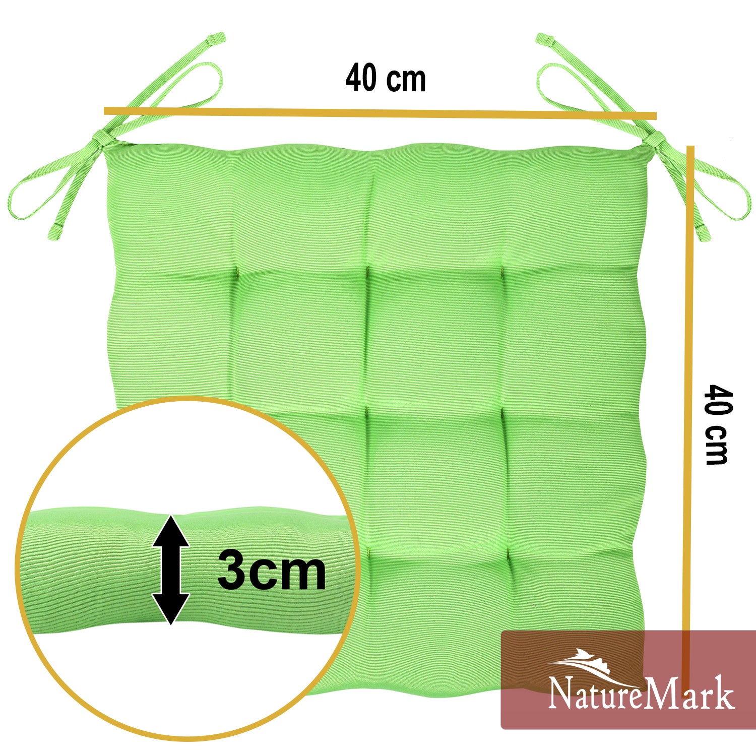 NatureMark 4er Set Stuhlkissen mit Bändern 40x40 cm – Gefüllte Sitzkissen, Outdoor & Indoor