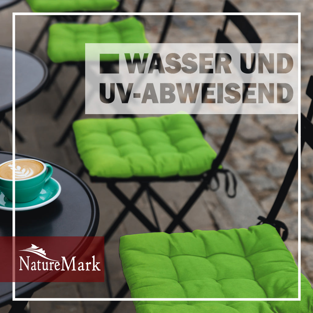 NatureMark 4er Set Stuhlkissen mit Bändern 40x40 cm – Gefüllte Sitzkissen, Outdoor & Indoor