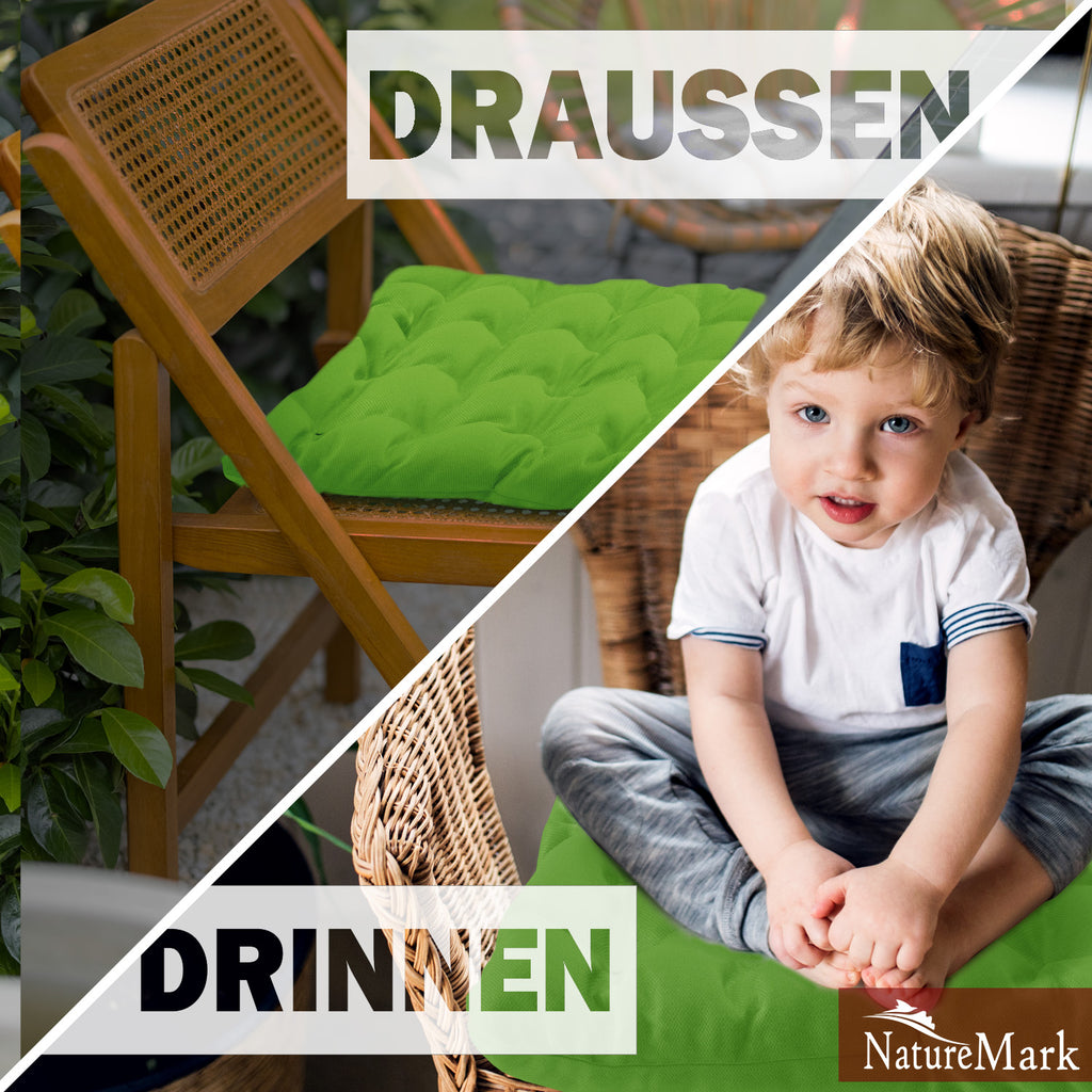 NatureMark 4er Set Stuhlkissen mit Bändern 40x40 cm – Gefüllte Sitzkissen, Outdoor & Indoor