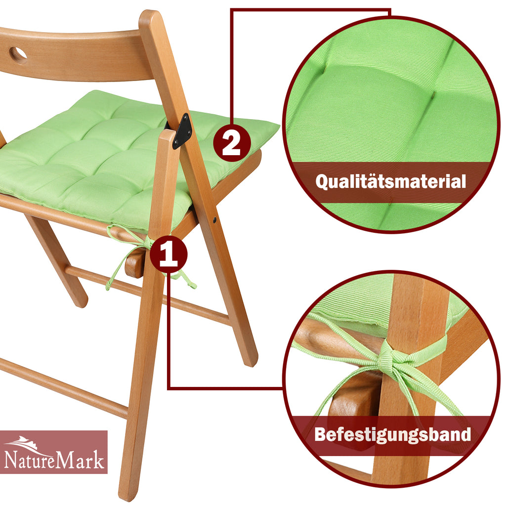 NatureMark 4er Set Stuhlkissen mit Bändern 40x40 cm – Gefüllte Sitzkissen, Outdoor & Indoor